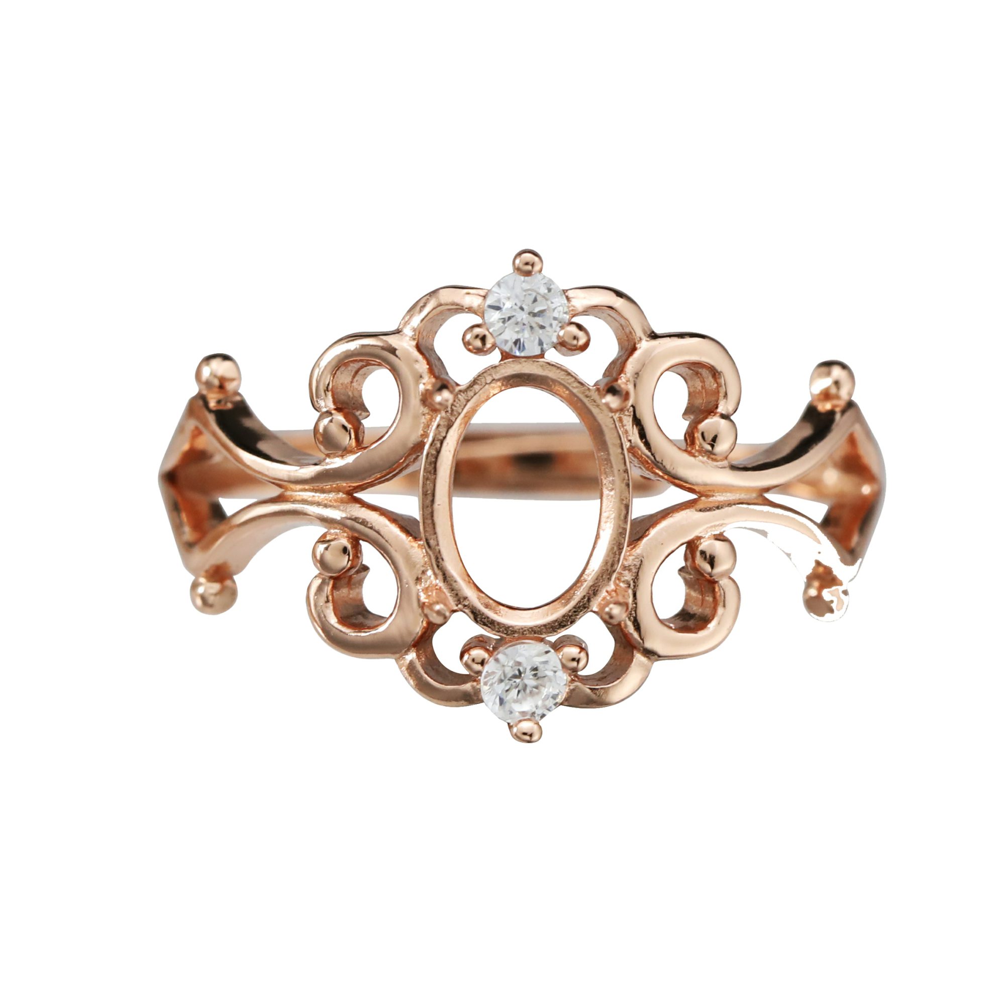 Oval Prong Ring Settings Art Deco Keepsake Resin Rose Gold Plated Solid 925 Sterling Silver DIY Ring Bezel Supplies 1224130 - Click Image to Close