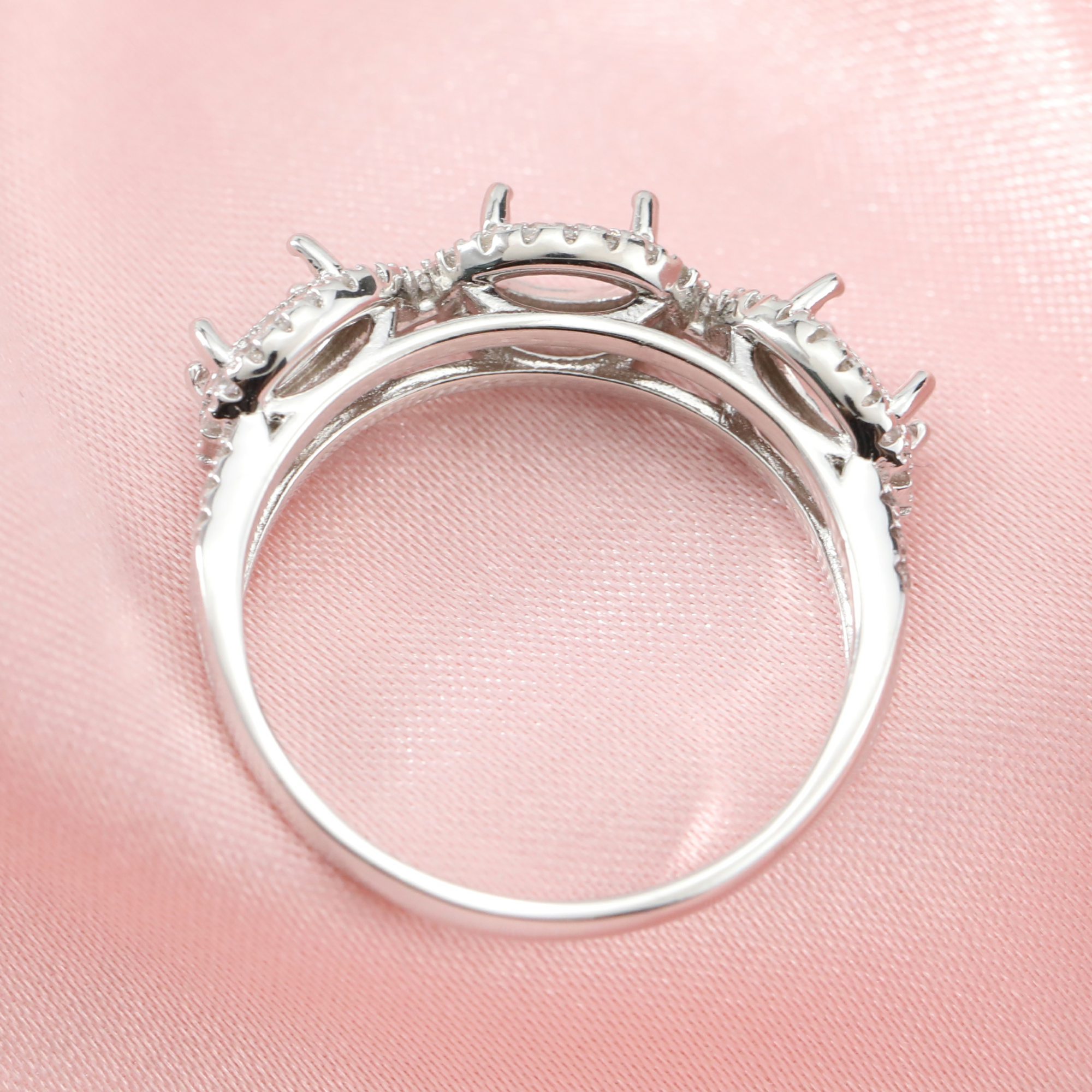 4x6MM Oval Prong Ring Setttings Three Stones Memory Jewelry Solid 14K 18K Gold DIY Mother's Ring Blank Wedding Band with Moissanite 1224132-1