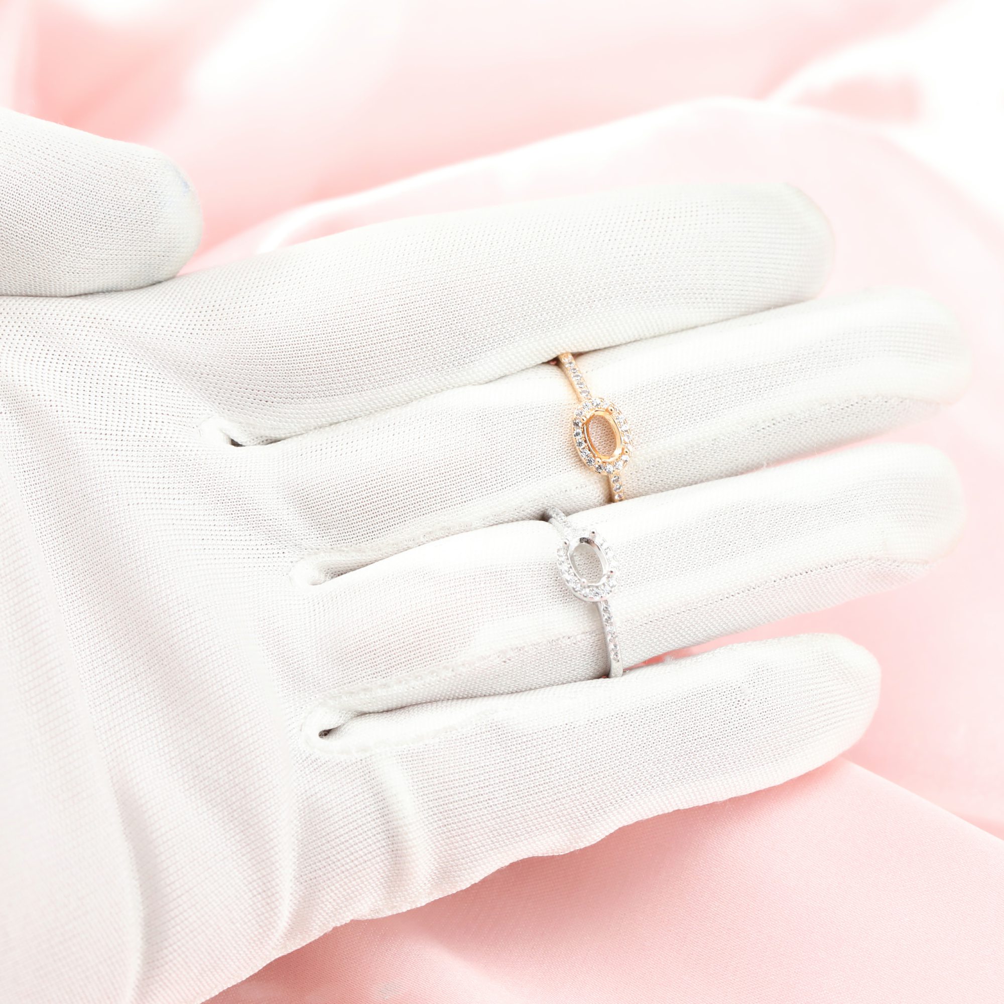 4x6MM Halo Oval Prong Ring Setttings Memory Jewelry Solid 14K 18K Gold DIY Ring Blank Wedding Band with Moissanite 1224133-1