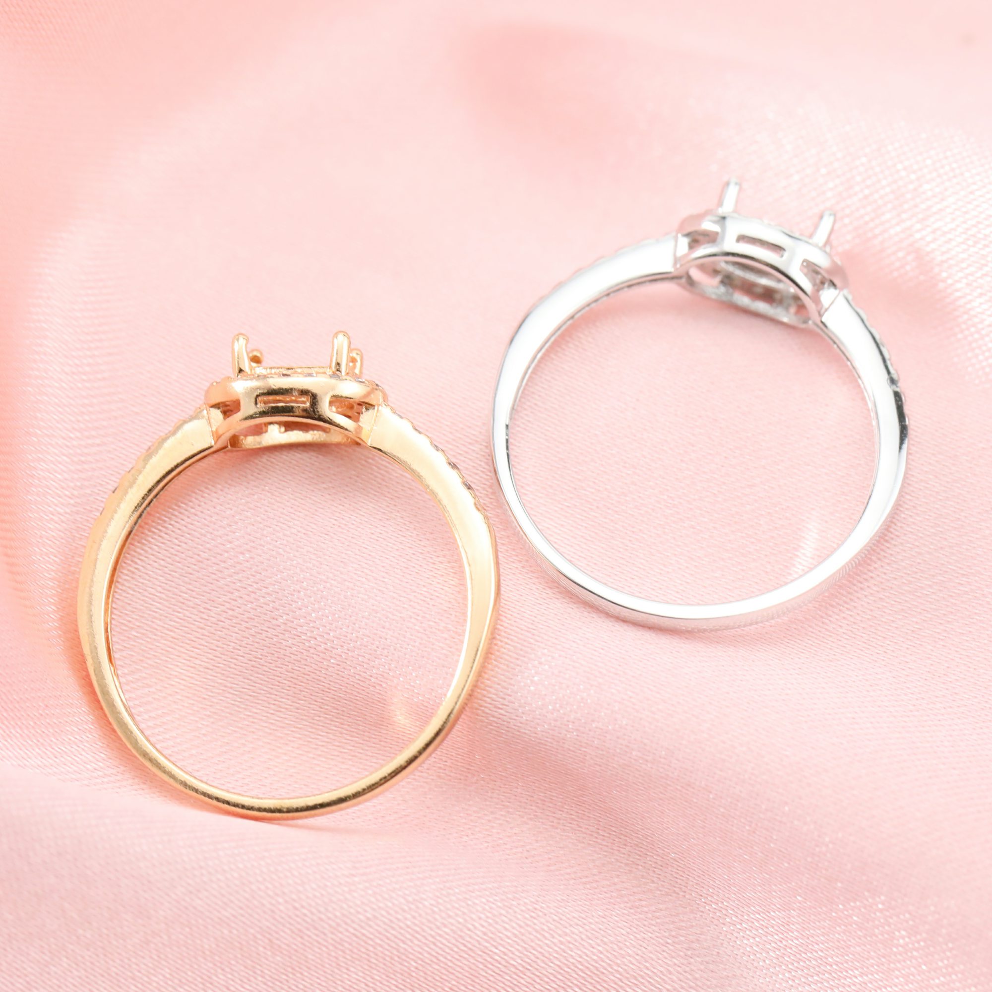 4x6MM Halo Oval Prong Ring Setttings Memory Jewelry Solid 14K 18K Gold DIY Ring Blank Wedding Band with Moissanite 1224133-1