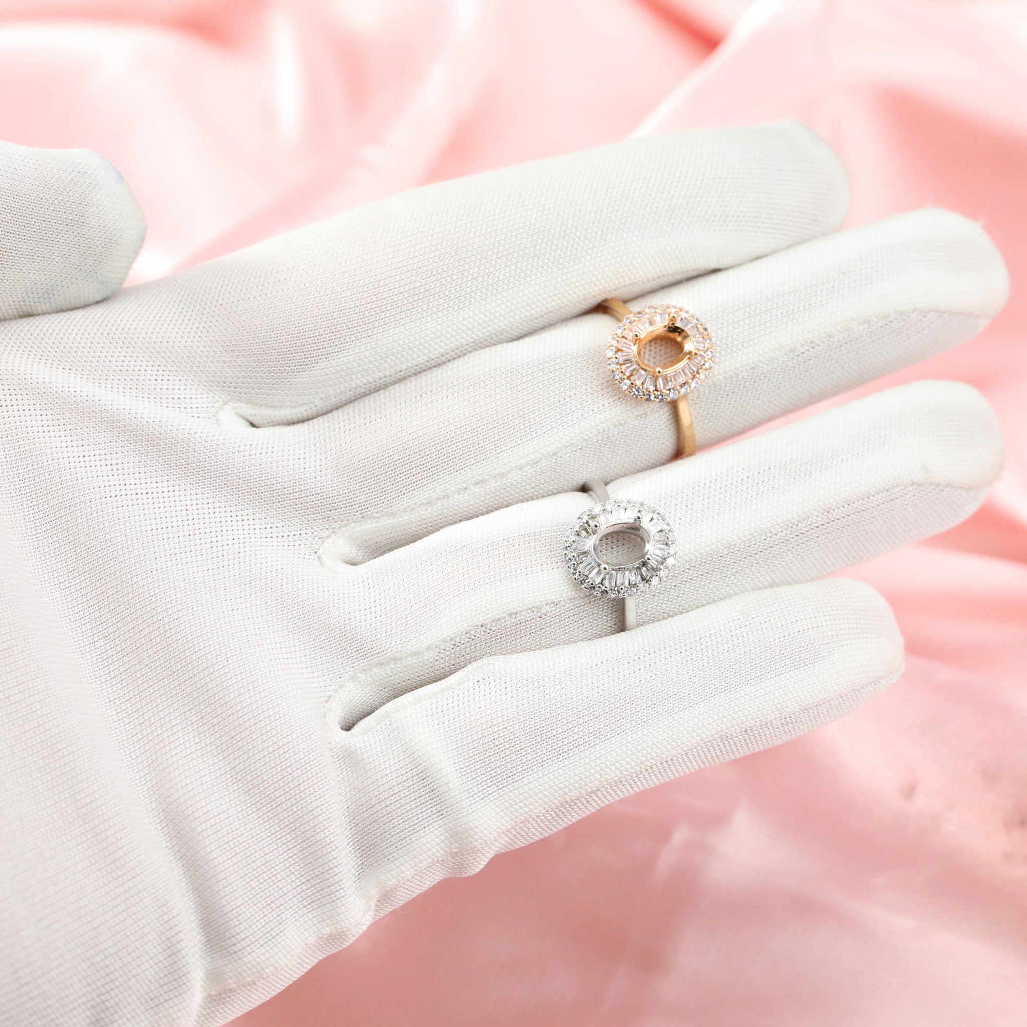 5x7MM Halo Oval Prong Ring Setttings Art Deco Memory Jewelry Solid 14K 18K Gold DIY Ring Blank Wedding Band with Moissanite 1224134-1