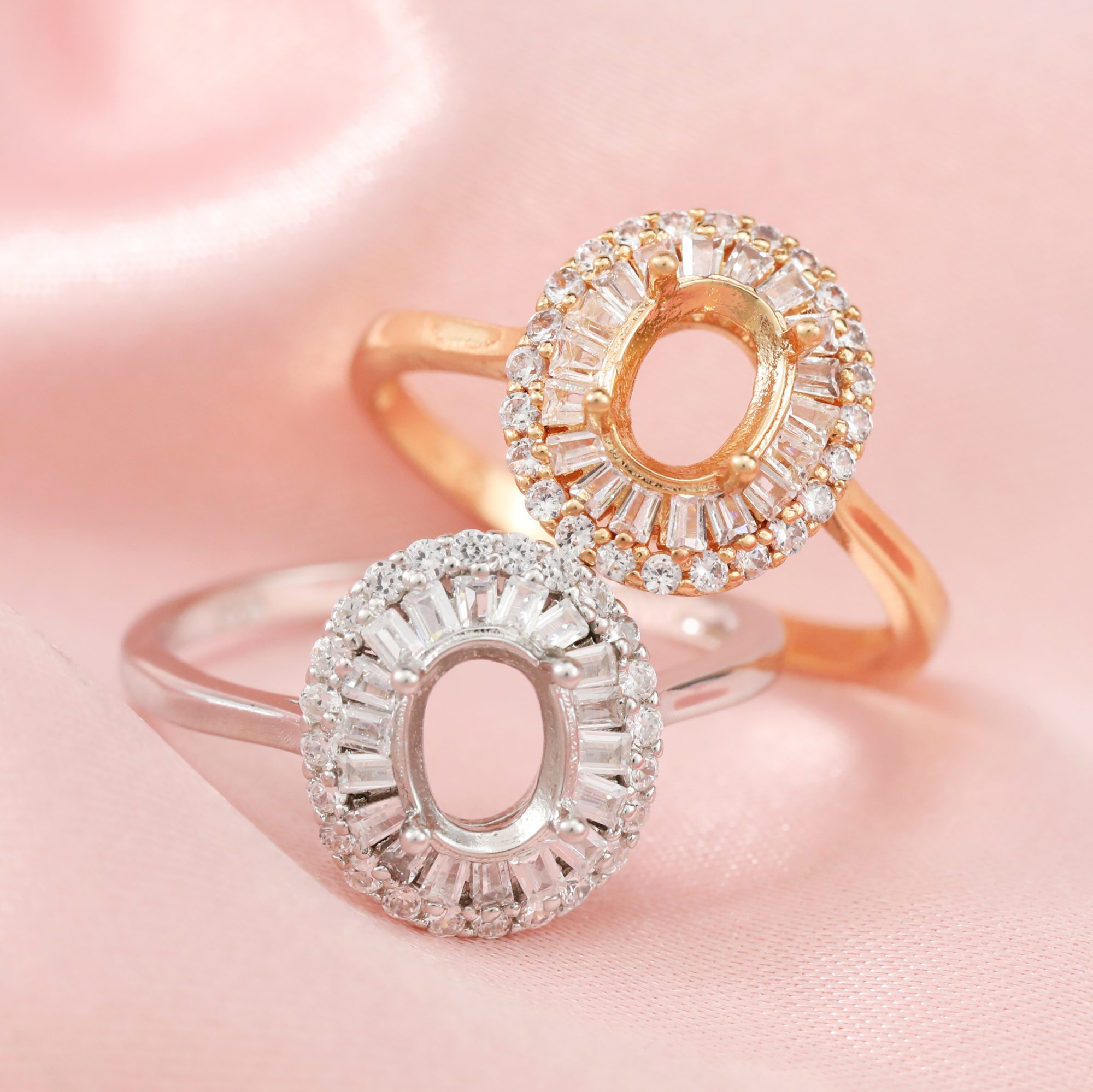 5x7MM Halo Oval Prong Ring Setttings Art Deco Memory Jewelry Solid 14K 18K Gold DIY Ring Blank Wedding Band with Moissanite 1224134-1