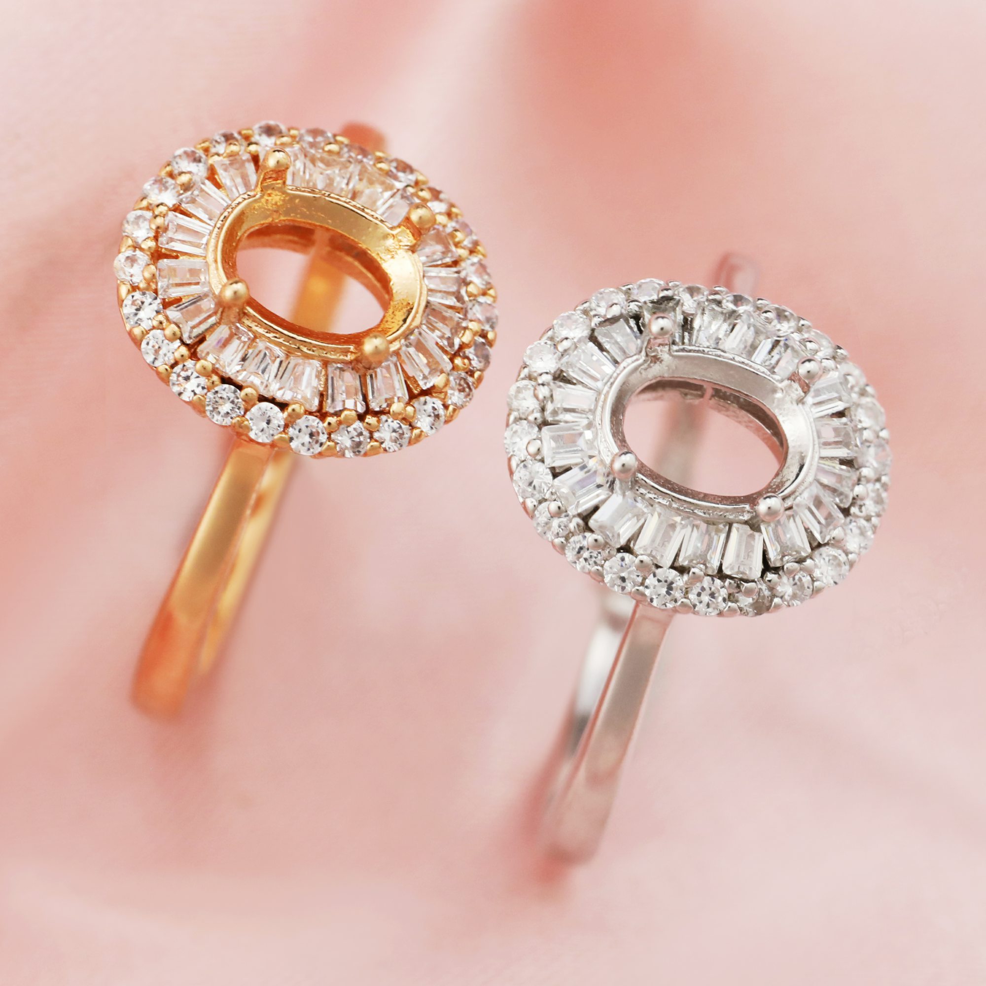 5x7MM Halo Oval Prong Ring Setttings Art Deco Memory Jewelry Solid 14K 18K Gold DIY Ring Blank Wedding Band with Moissanite 1224134-1