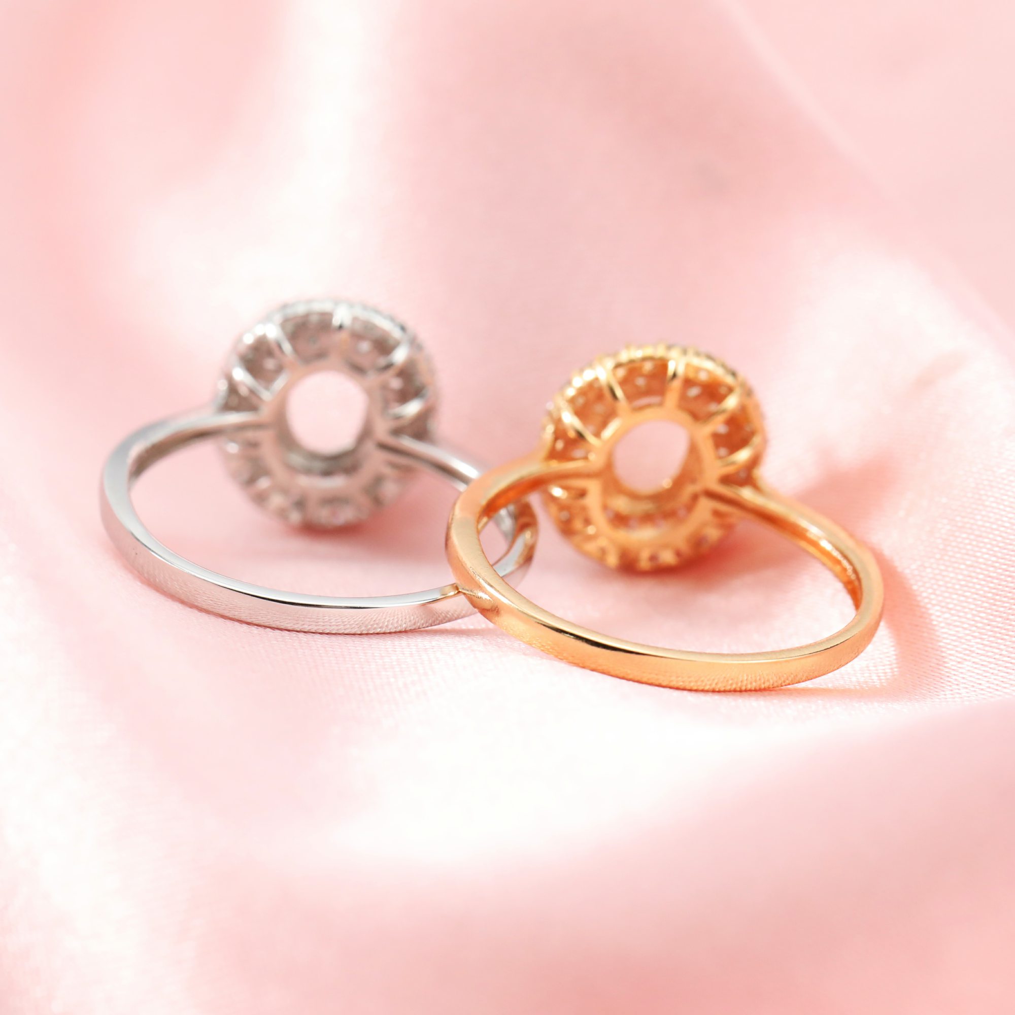 5x7MM Halo Oval Prong Ring Setttings Art Deco Memory Jewelry Solid 14K 18K Gold DIY Ring Blank Wedding Band with Moissanite 1224134-1