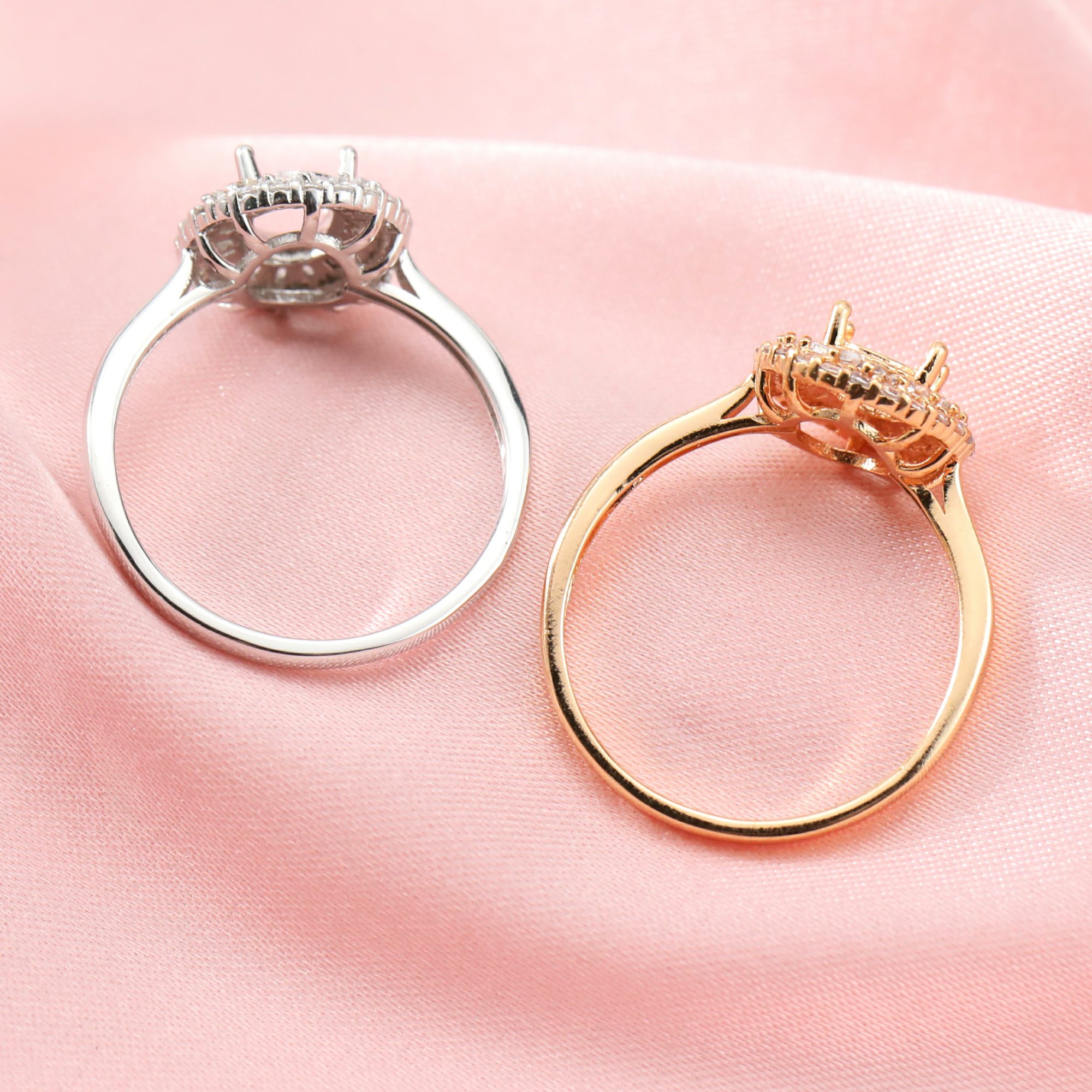 5x7MM Halo Oval Prong Ring Setttings Art Deco Memory Jewelry Solid 14K 18K Gold DIY Ring Blank Wedding Band with Moissanite 1224134-1