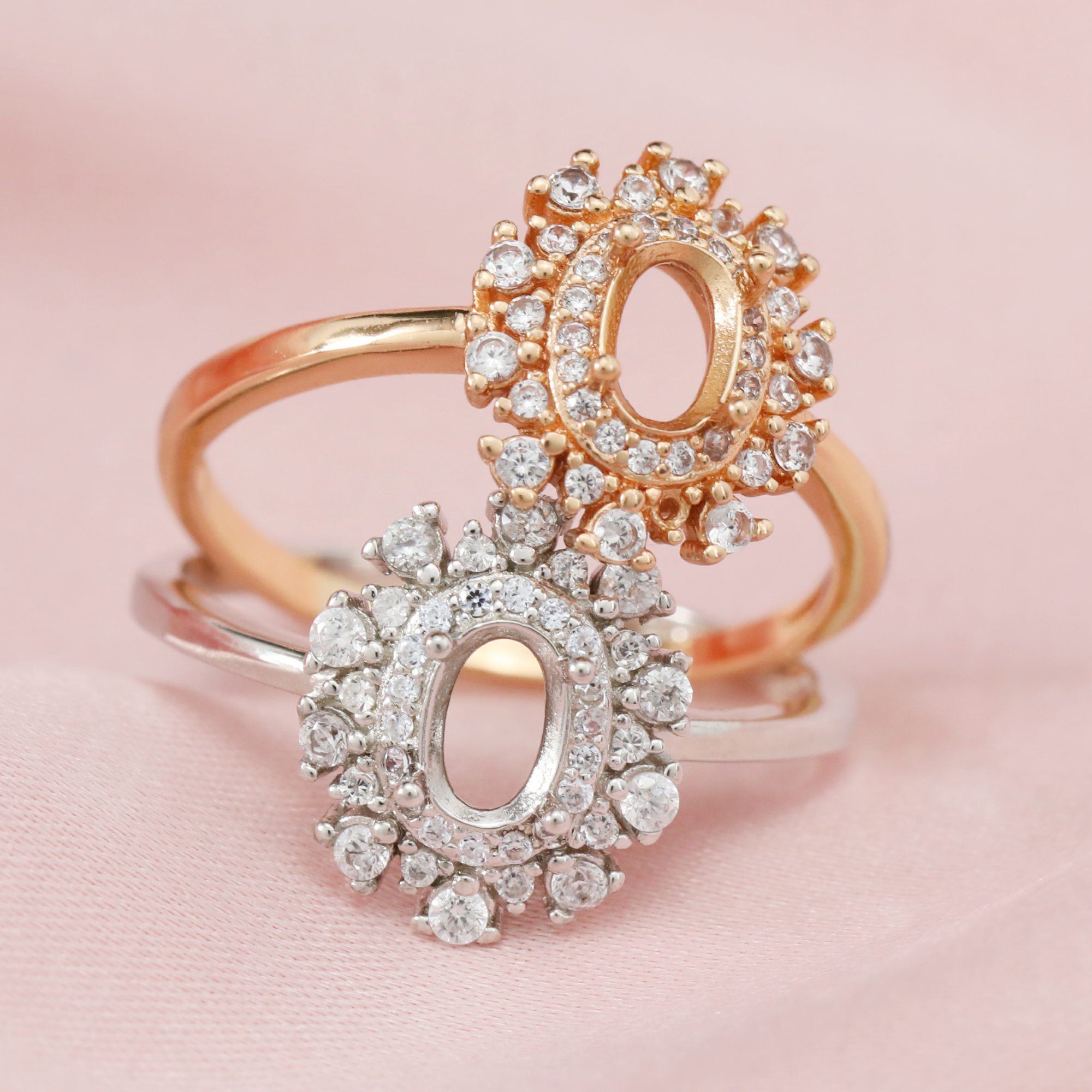 4x6MM Halo Oval Prong Ring Setttings Art Deco Memory Jewelry Solid 14K 18K Gold DIY Ring Blank Wedding Band with Moissanite 1224135-1