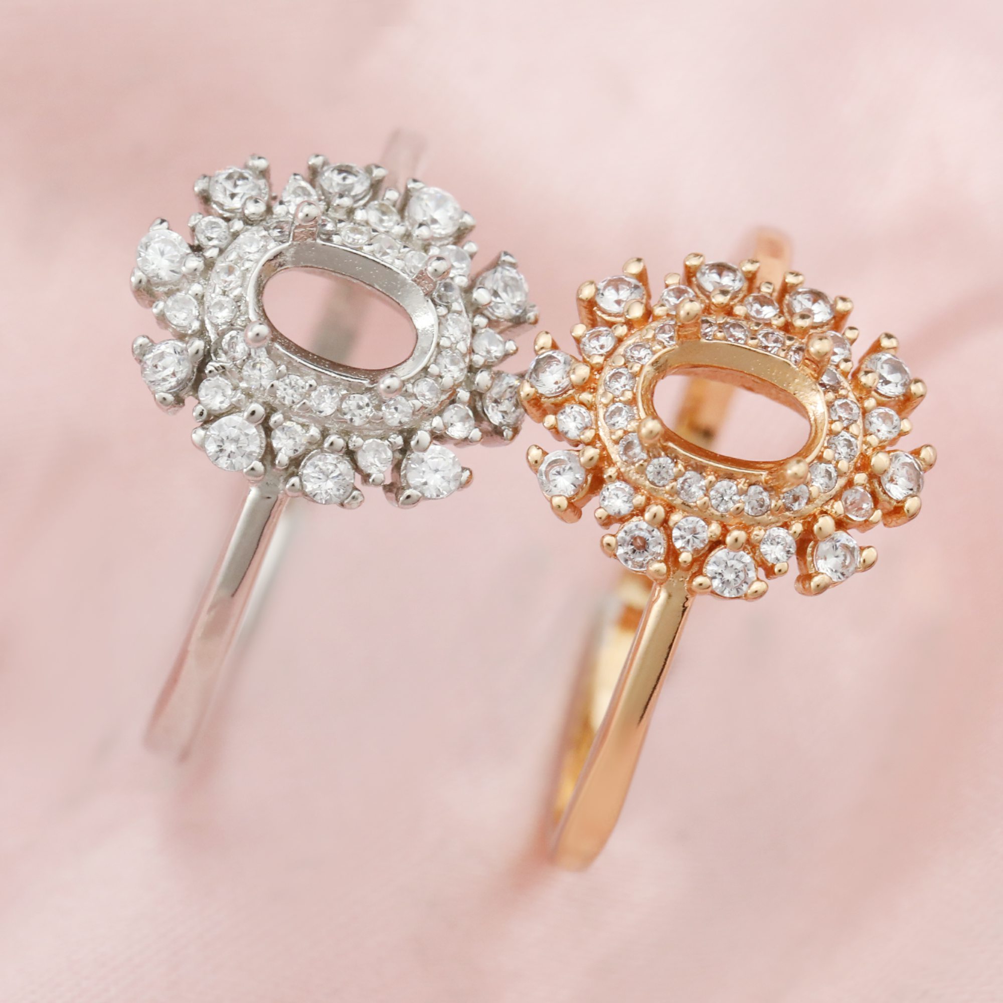 4x6MM Halo Oval Prong Ring Setttings Art Deco Memory Jewelry Solid 14K 18K Gold DIY Ring Blank Wedding Band with Moissanite 1224135-1