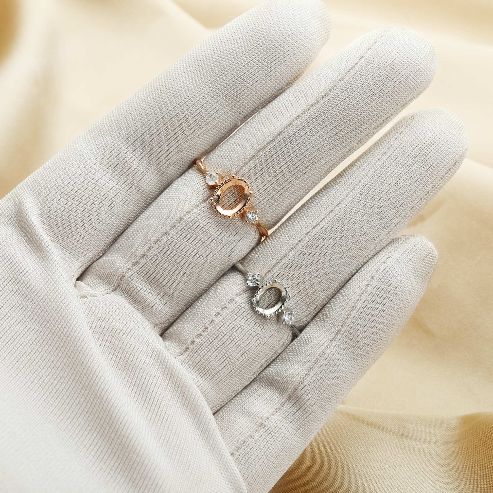 Three Stone Oval Prong Ring Settings,Solid 925 Sterling Silver Rose Gold Plated Ring,Art Deco Bezel Band Ring,DIY Supplies 1224141 - Click Image to Close
