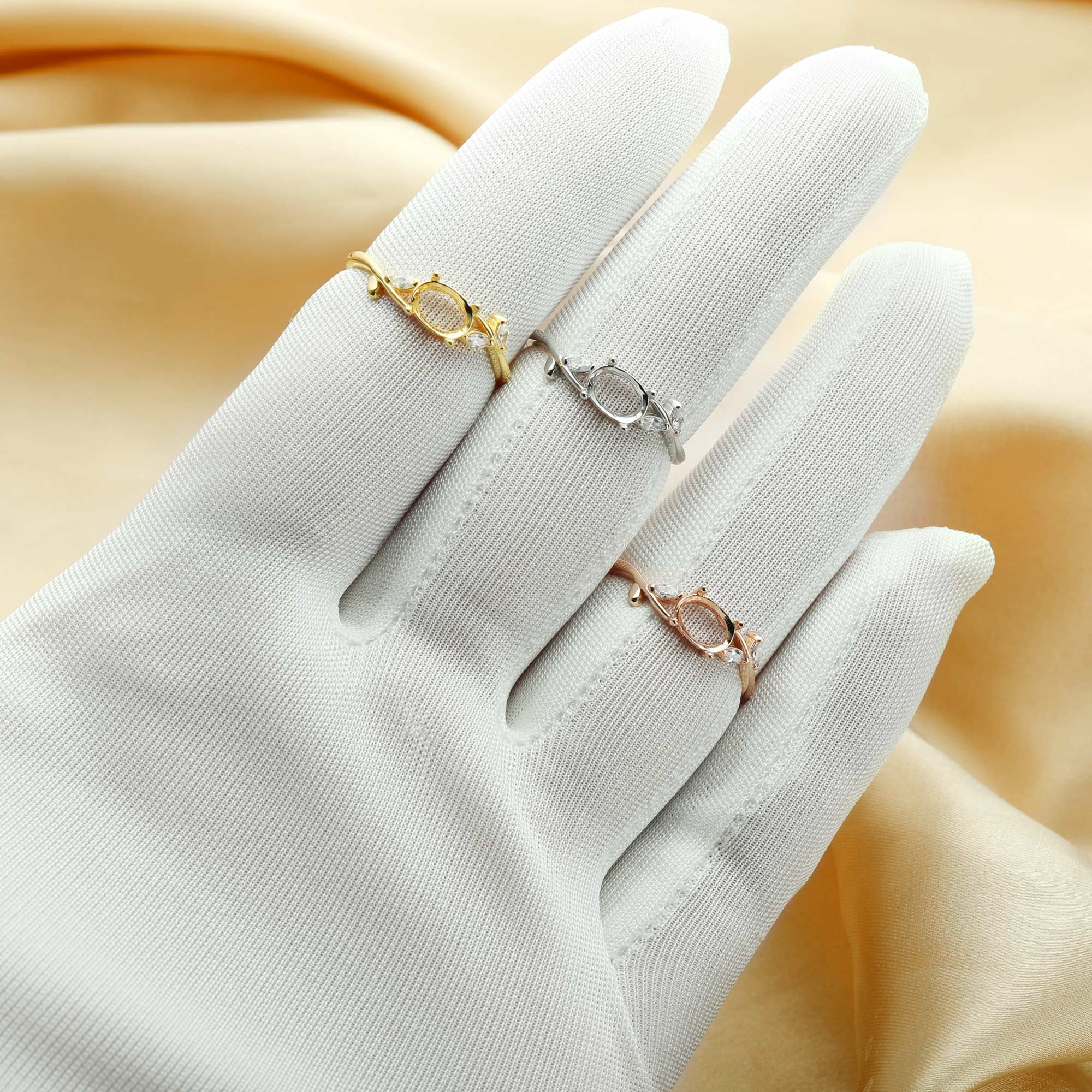 5x7MM Oval Prong Ring Settings,Tree Branch Art Deco Solid 925 Sterling Silver Rose Gold Plated Ring,DIY Wedding Ring Supplies 1224147 - Click Image to Close