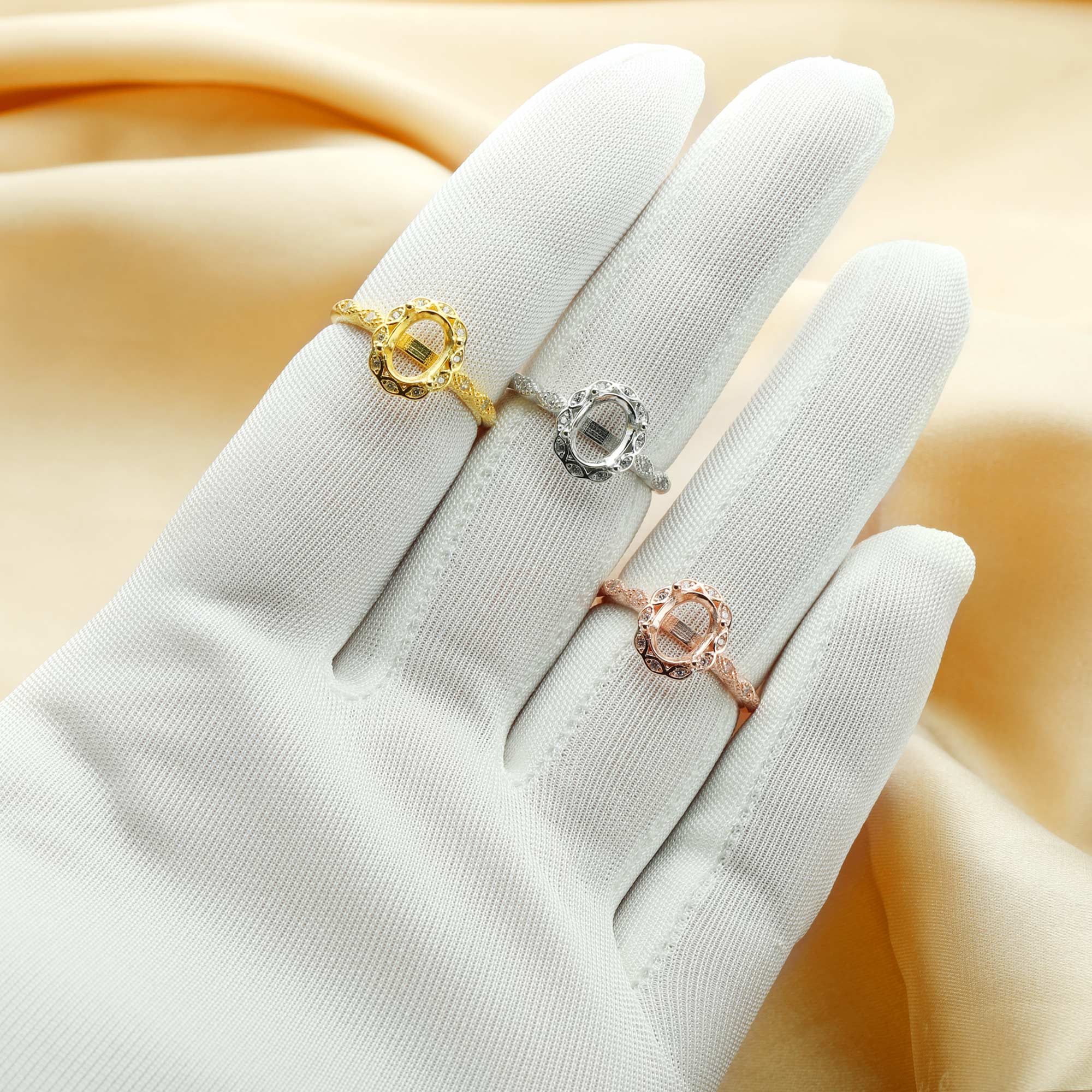 6x8MM Oval Prong Ring Settings,Flower Solid 925 Sterling Silver Rose Gold Plated Ring,Marquise Art Deco Ring Band,DIY Ring Blank Supplies 1224149 - Click Image to Close