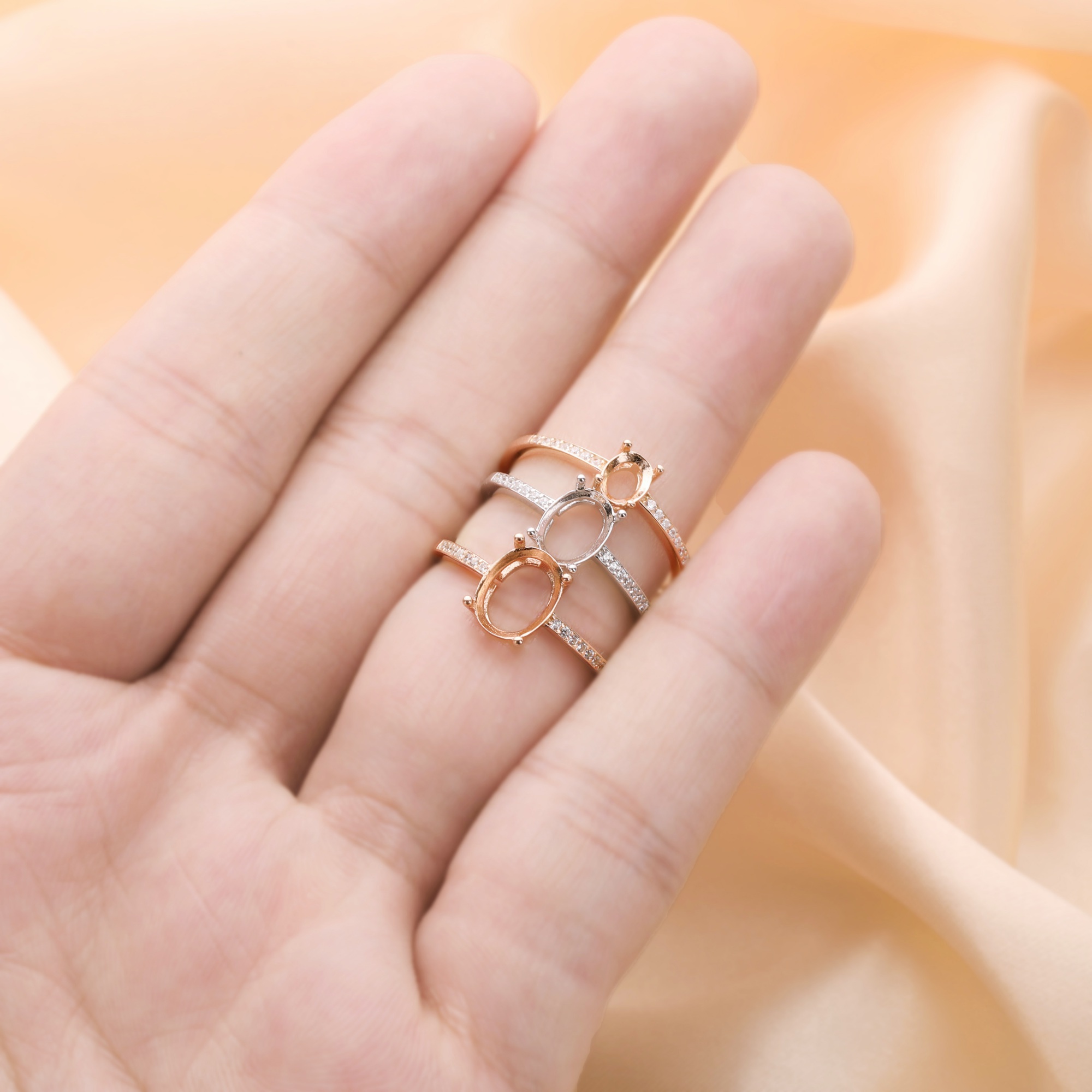 Oval Prong Ring Settings,Solid 925 Sterling Silver Rose Gold Plated Ring,Art Deco Ring,DIY Ring Blank Supplies 1224163 - Click Image to Close