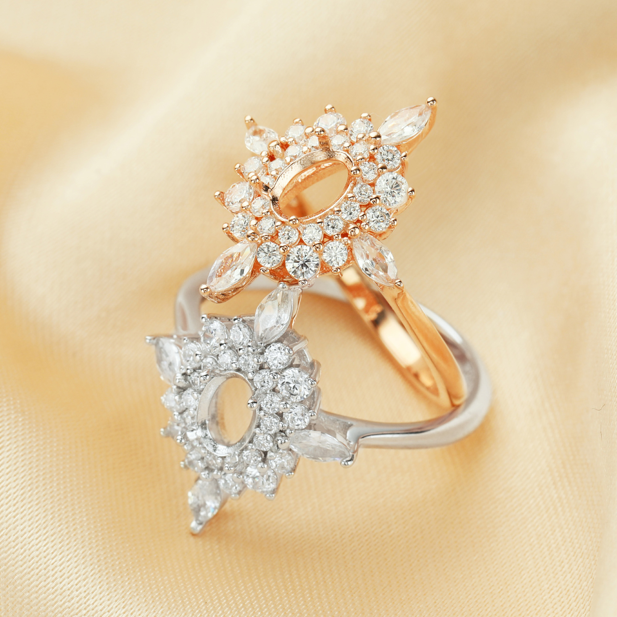 4x6MM Oval Prong Ring Settings,Solid 925 Sterling Silver Rose Gold Plated Ring,Vintage Styles Art Deco Ring,DIY Ring Supplies 1224192 - Click Image to Close
