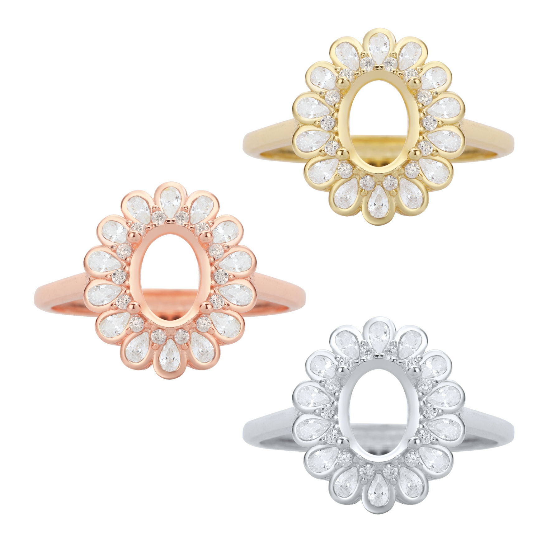 6x8MM Halo Oval Prong Ring Settings,Sun Flower Solid 925 Sterling Silver Rose Gold Plated Ring,Art Deco Ring,Vintage Style Ring,DIY Ring Supplies 1224196 - Click Image to Close