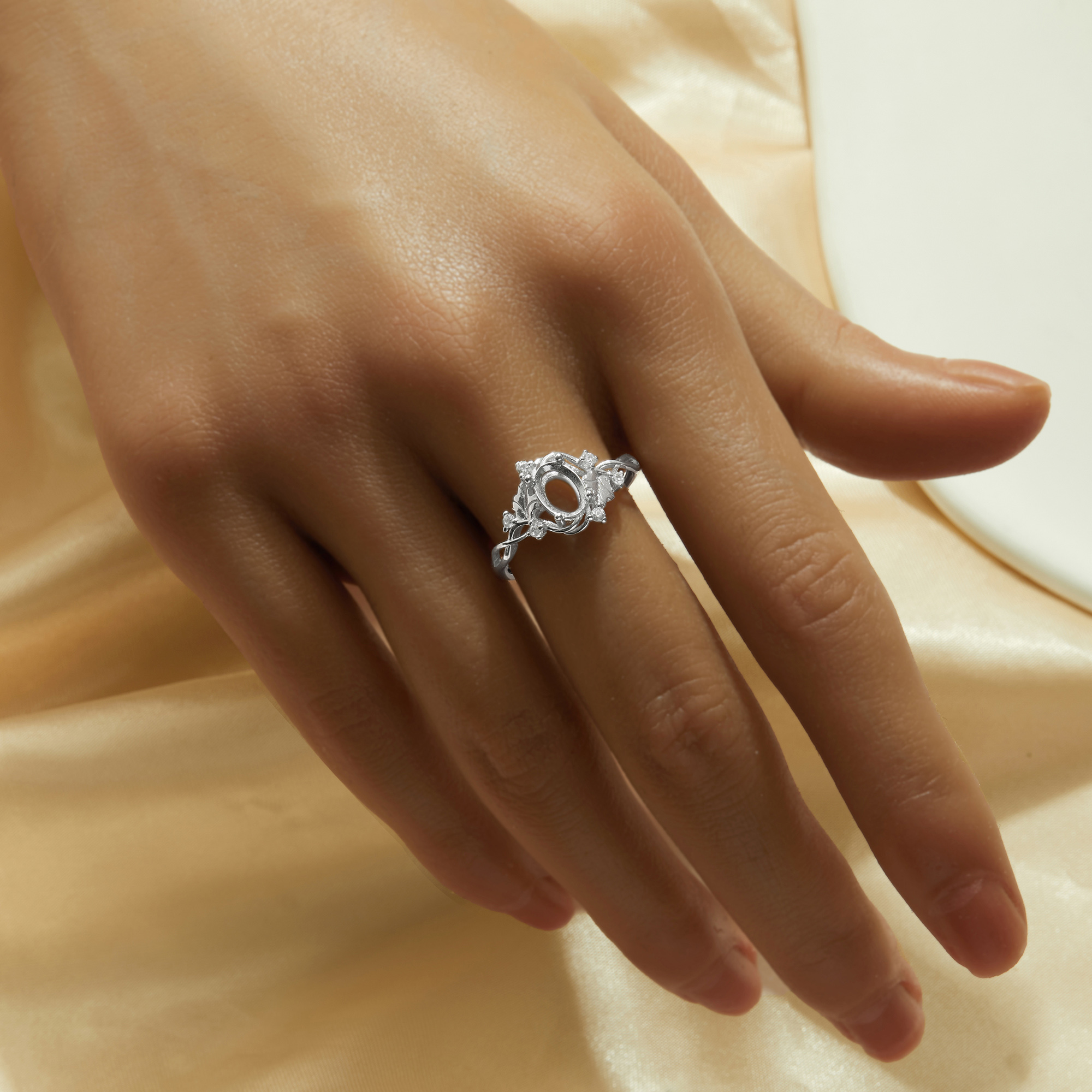 5x7MM Oval Prong Ring Settings,Tree Branch Leaf Solid 925 Sterling Silver Rose Gold Plated Ring,DIY Ring Supplies For Gemstone 1224224 - Click Image to Close