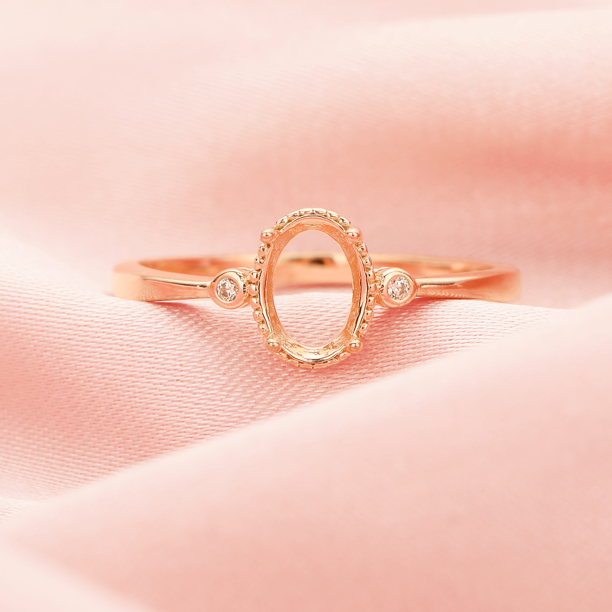 Oval Prong Ring Settings,Solid 14K 18K Gold Moissanite Ring,Round Halo CZ Stone Shank Ring,Keepsake Ring,DIY Ring Bezel For Gemstone 1225005 - Click Image to Close