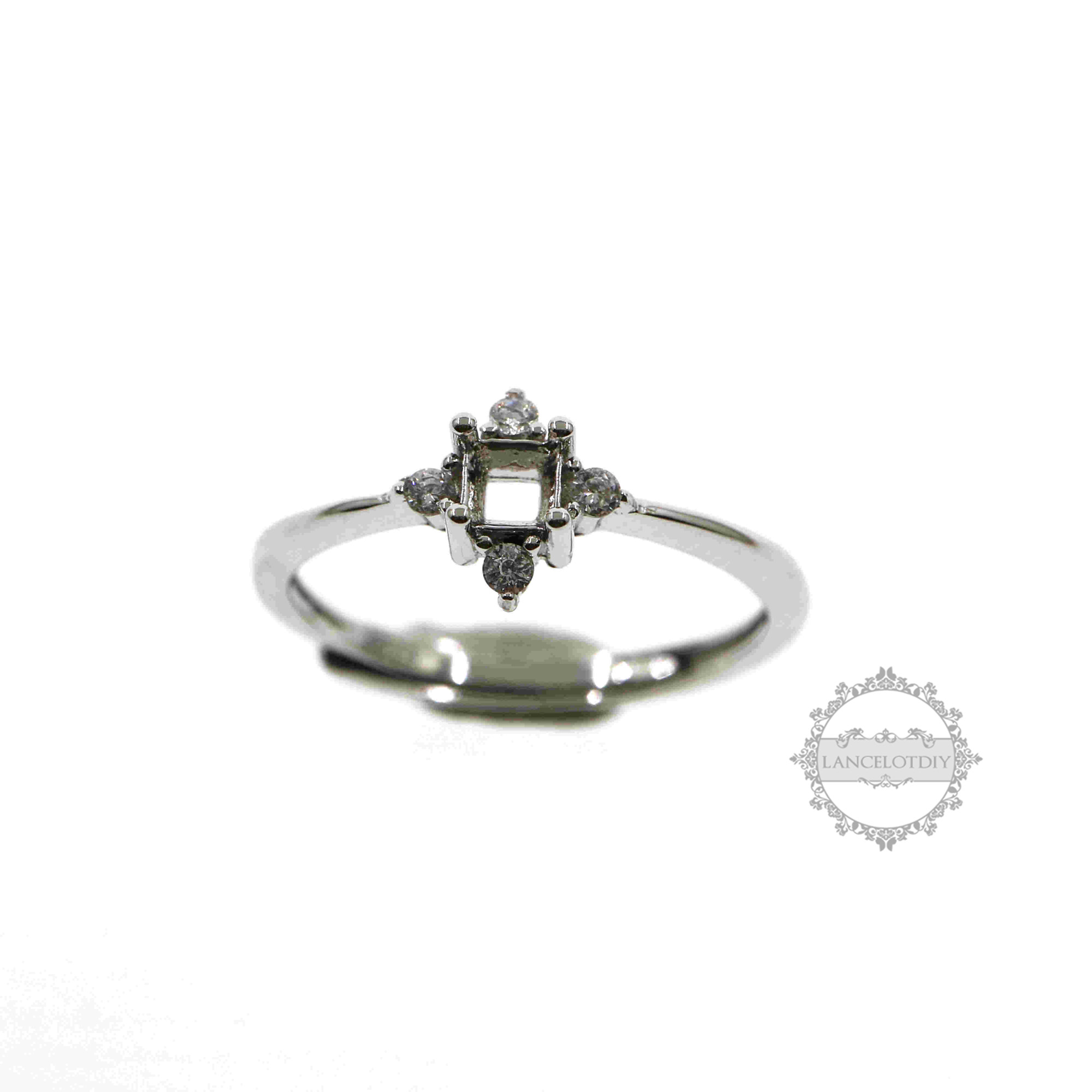 1Pcs 3MM Square Prong Bezel Cz Stone 925 Sterling Silver Basic Adjustable Ring Bezel Settings DIY Ring Supplies Findings 1294102 - Click Image to Close