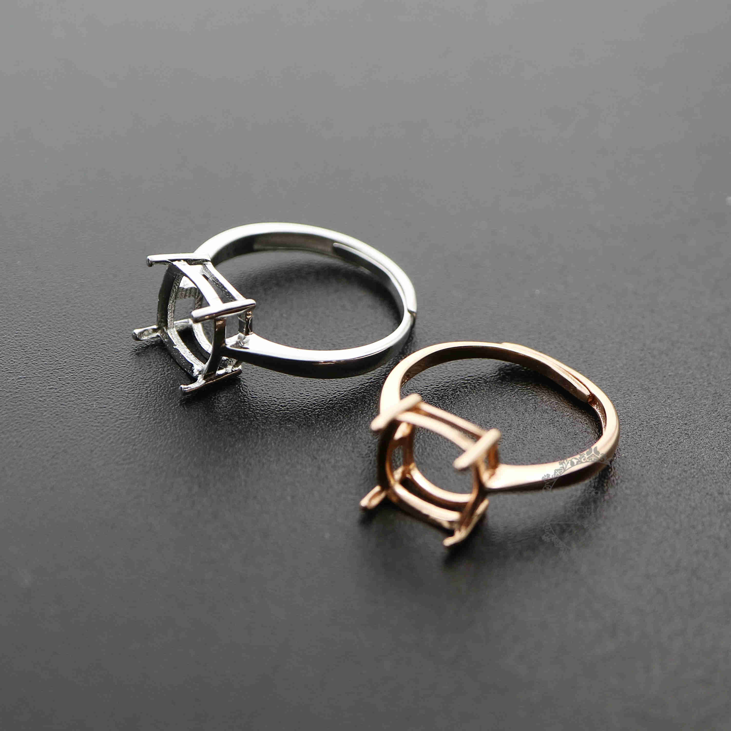 1Pcs 5-15MM Rose Gold Silver Square Gems Cz Stone Prong Setting 925 Sterling Silver Bezel Tray DIY Adjustable Ring Settings 1294106 - Click Image to Close