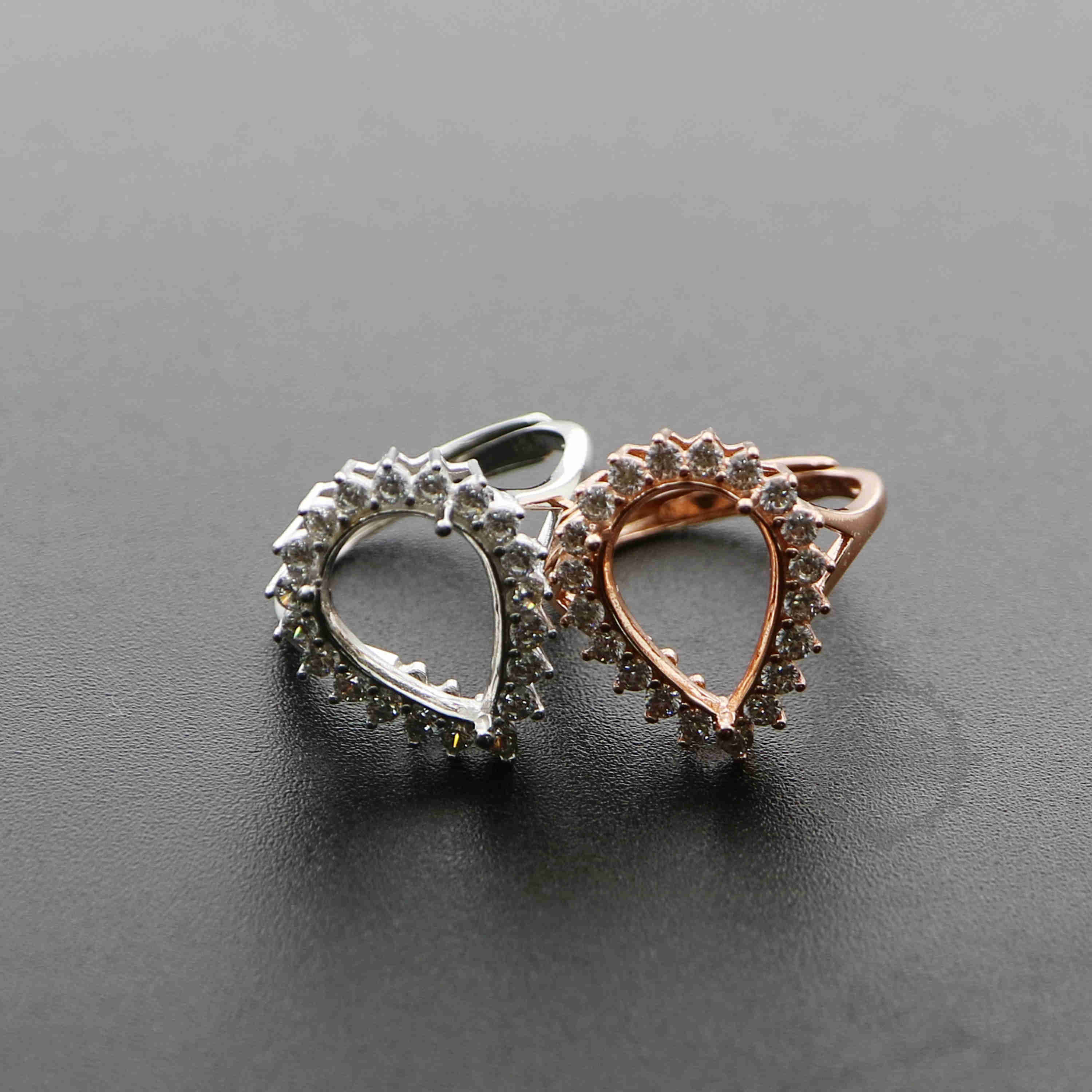 1Pcs Rose Gold Silver Tear Pear Drop Gems Cz Stone Prong Setting 925 Sterling Silver Bezel Tray DIY Adjustable Ring Settings 1294107 - Click Image to Close