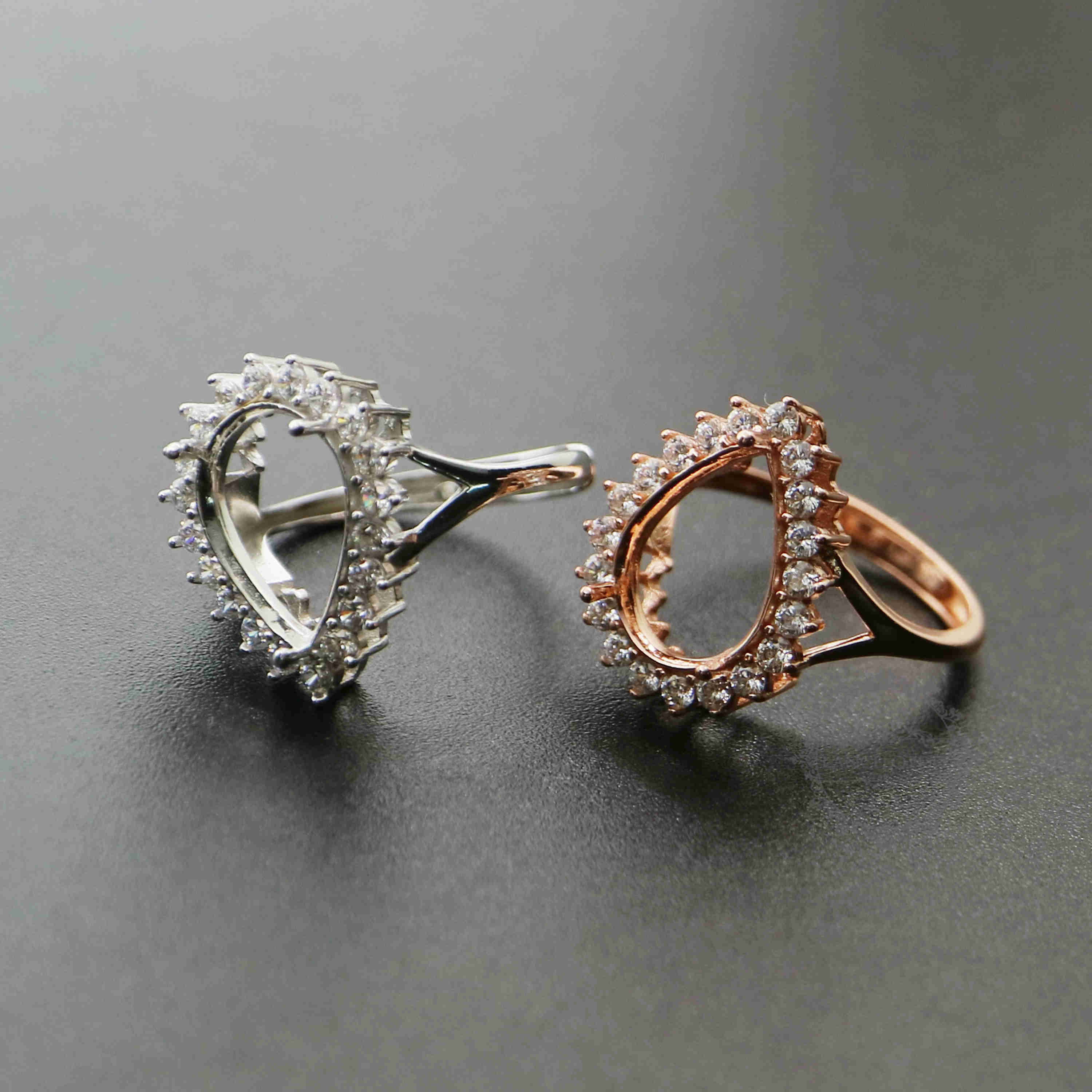 1Pcs Rose Gold Silver Tear Pear Drop Gems Cz Stone Prong Setting 925 Sterling Silver Bezel Tray DIY Adjustable Ring Settings 1294107 - Click Image to Close