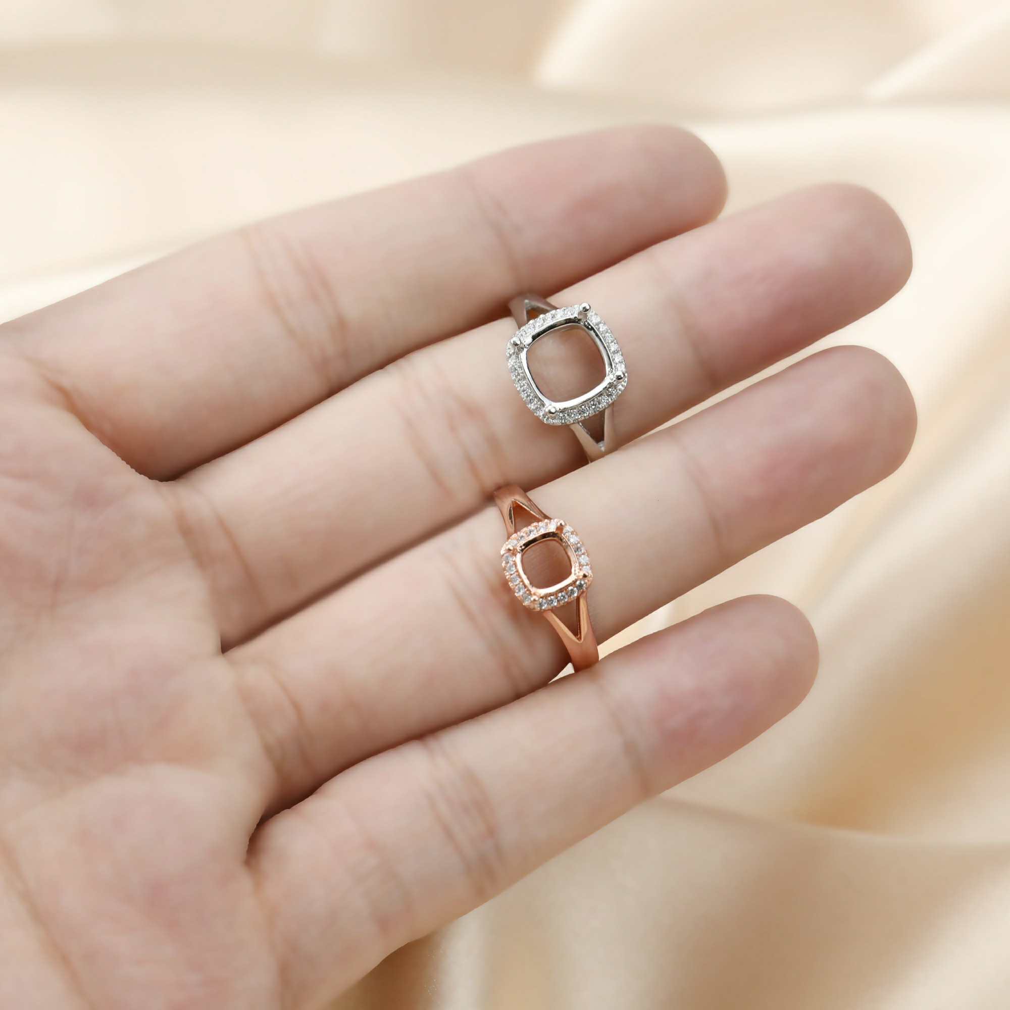 1Pcs 6-10MM Rose Gold Silver Square Gems Cz Stone Prong Setting Solid 925 Sterling Silver Bezel Tray DIY Adjustable Ring Settings 1294112 - Click Image to Close
