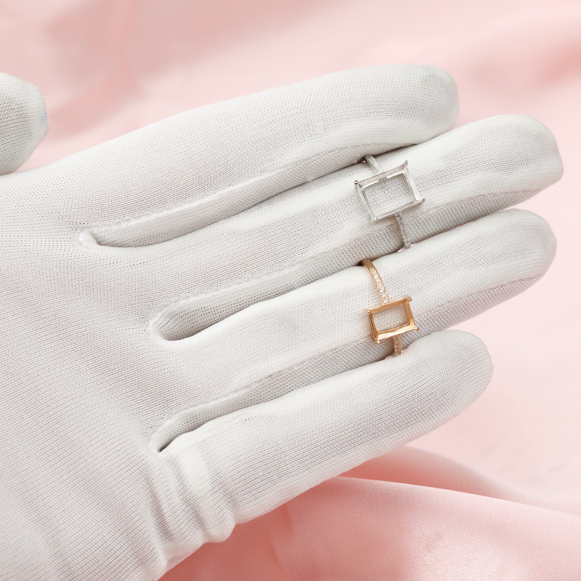 Keepsake Breast Milk Rectangle Prong Ring Settings Resin Solid 14K Gold Moissanite Accents DIY Ring Blank Band 1224113-1 - Click Image to Close
