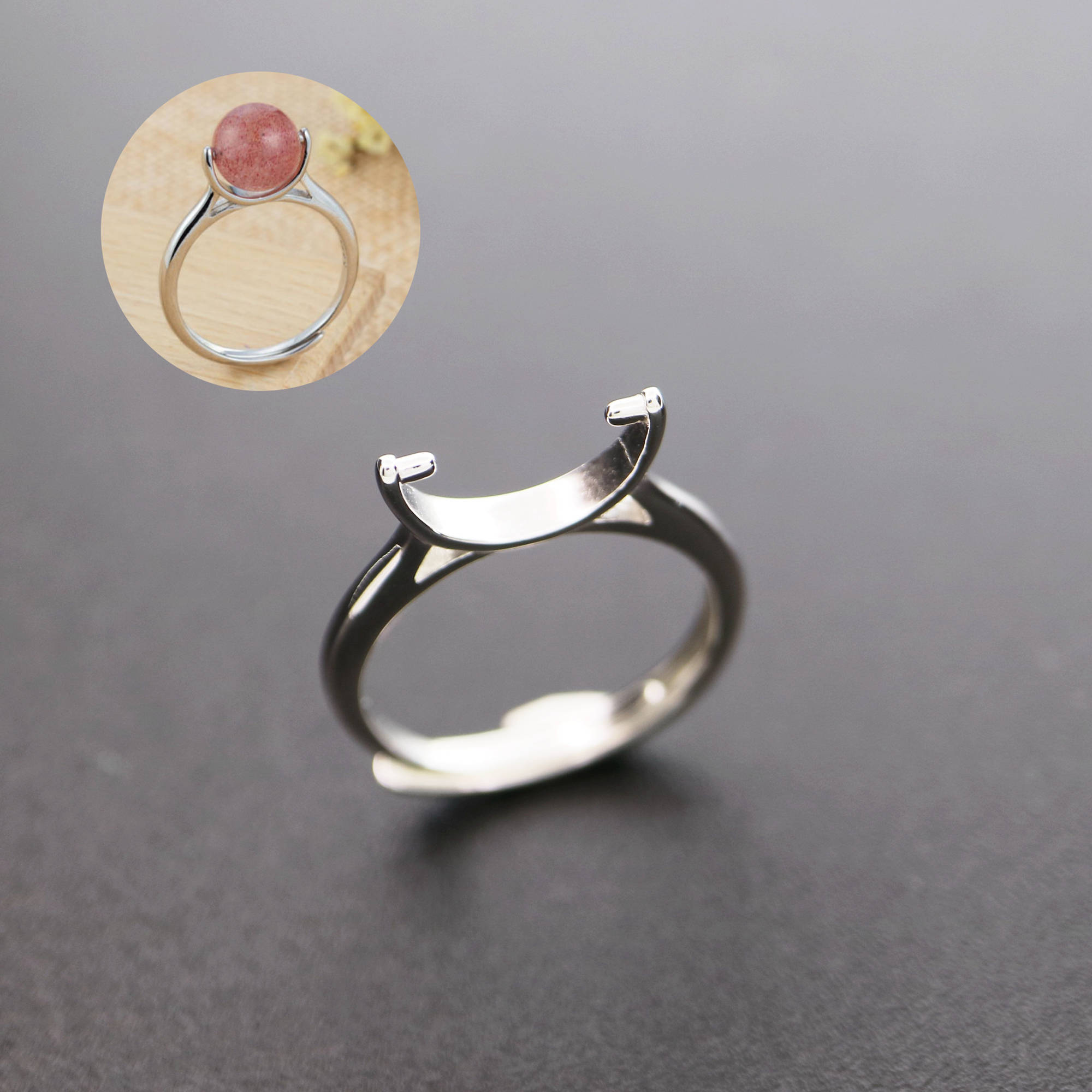 1Pcs 7-10MM Rose Gold 925 Sterling Silver Beads Adjustable Ring Settings Bezel DIY Jewelry Supplies 1294121
