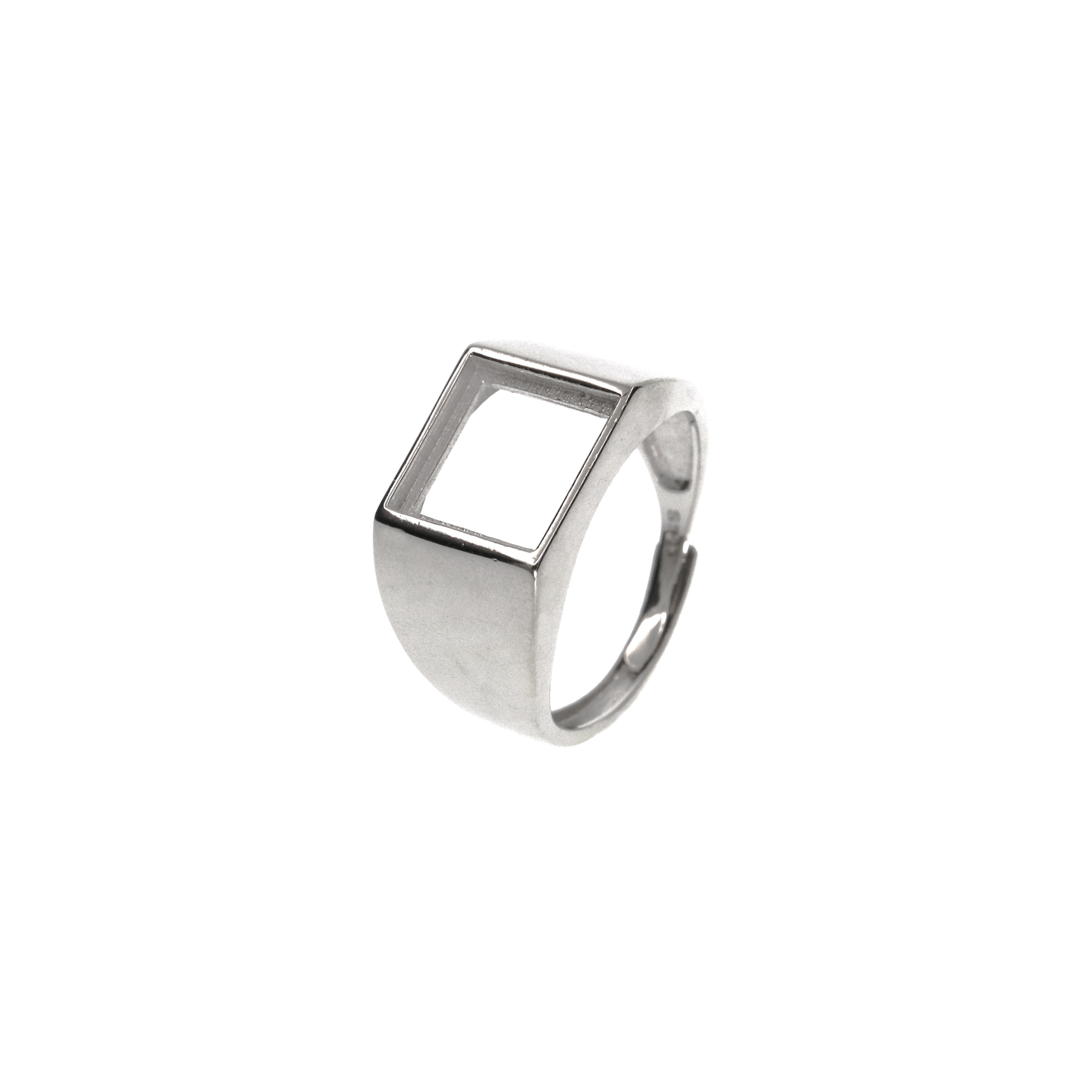 1Pcs 6-15MM Solid 925 Sterling Silver Square Cabochon Bezel Adjustable Ring Settings For Men DIY Jewelry Supplies 1294142
