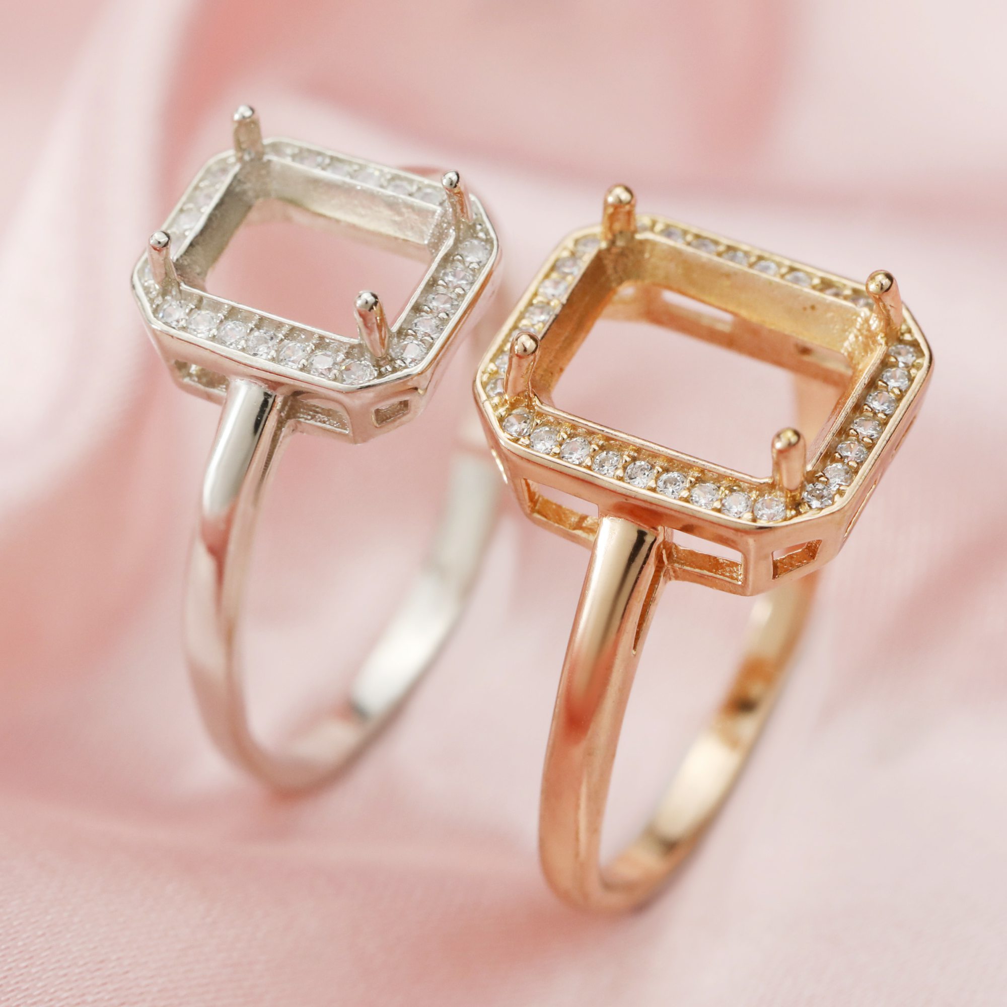 Keepsake Breast Milk Rectangle Halo Prong Ring Settings Resin Solid 14K Gold Moissanite Accents DIY Ring Blank Band 1294151-1