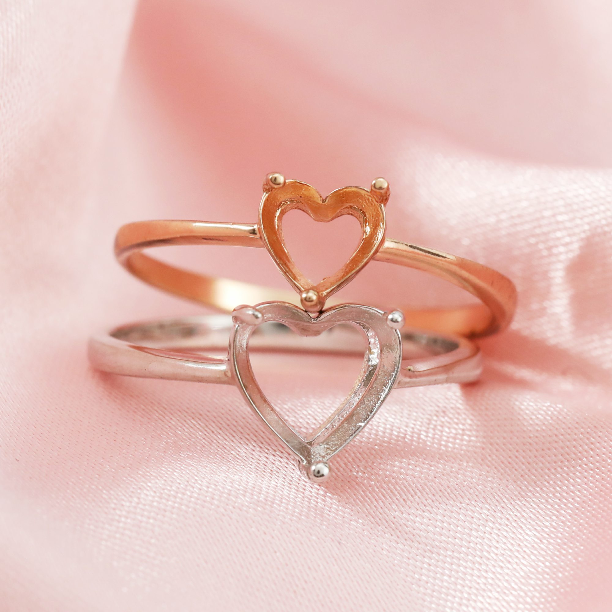4-9MM Simple Heart Prong Ring Setttings Memory Jewelry Solid 14K 18K Gold DIY Ring Blank Wedding Band for Gemstone 1294169-1 - Click Image to Close