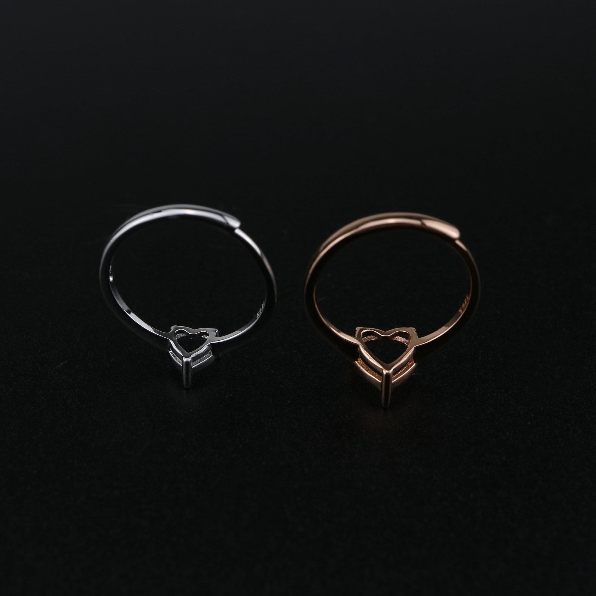 1Pcs 4-13MM Rose Gold Plated Solid 925 Sterling Silver Simple Heart Prong Bezel DIY Adjustable Ring Settings for Gemstone 1294169 - Click Image to Close