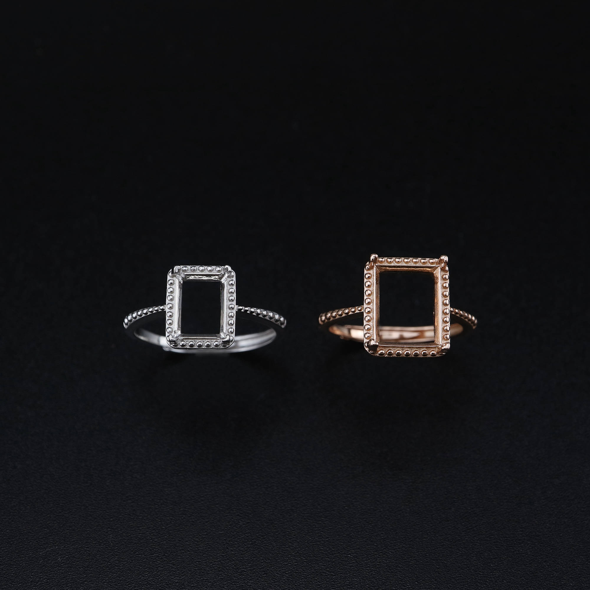 1Pcs Mulitiple Size Rose Gold Plated Solid 925 Sterling Silver Rectangle Millgraine Frame DIY Adjustable Ring Settings for Gemstone 1294170 - Click Image to Close