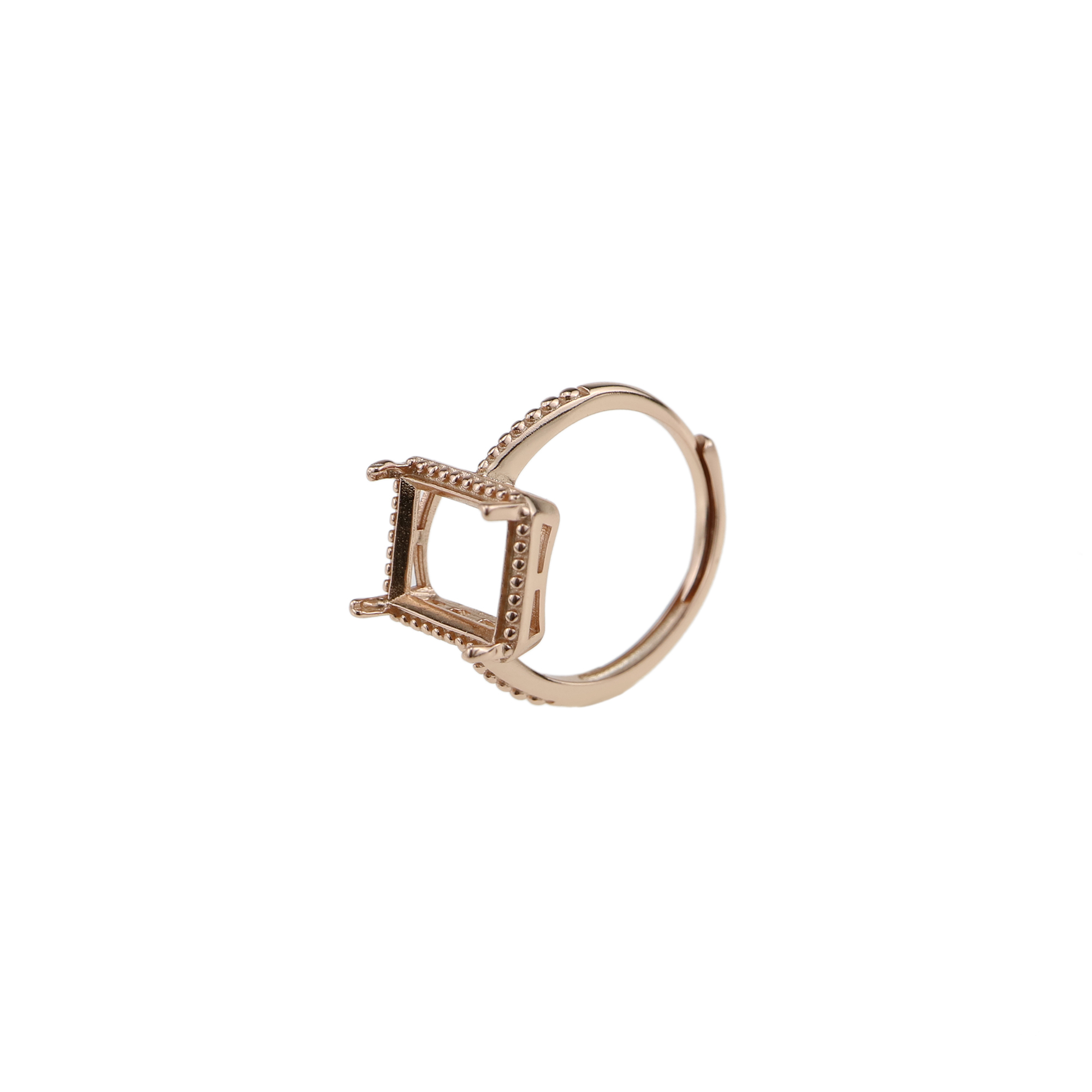 1Pcs Mulitiple Size Rose Gold Plated Solid 925 Sterling Silver Rectangle Millgraine Frame DIY Adjustable Ring Settings for Gemstone 1294170 - Click Image to Close