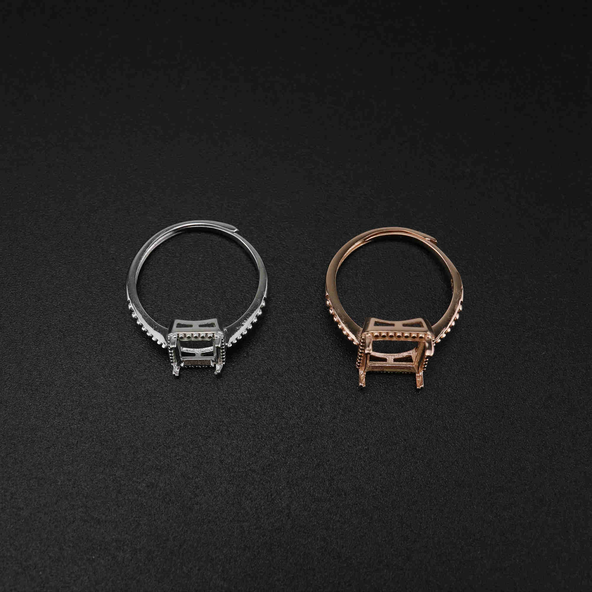 1Pcs Mulitiple Size Rose Gold Plated Solid 925 Sterling Silver Rectangle Millgraine Frame DIY Adjustable Ring Settings for Gemstone 1294170 - Click Image to Close