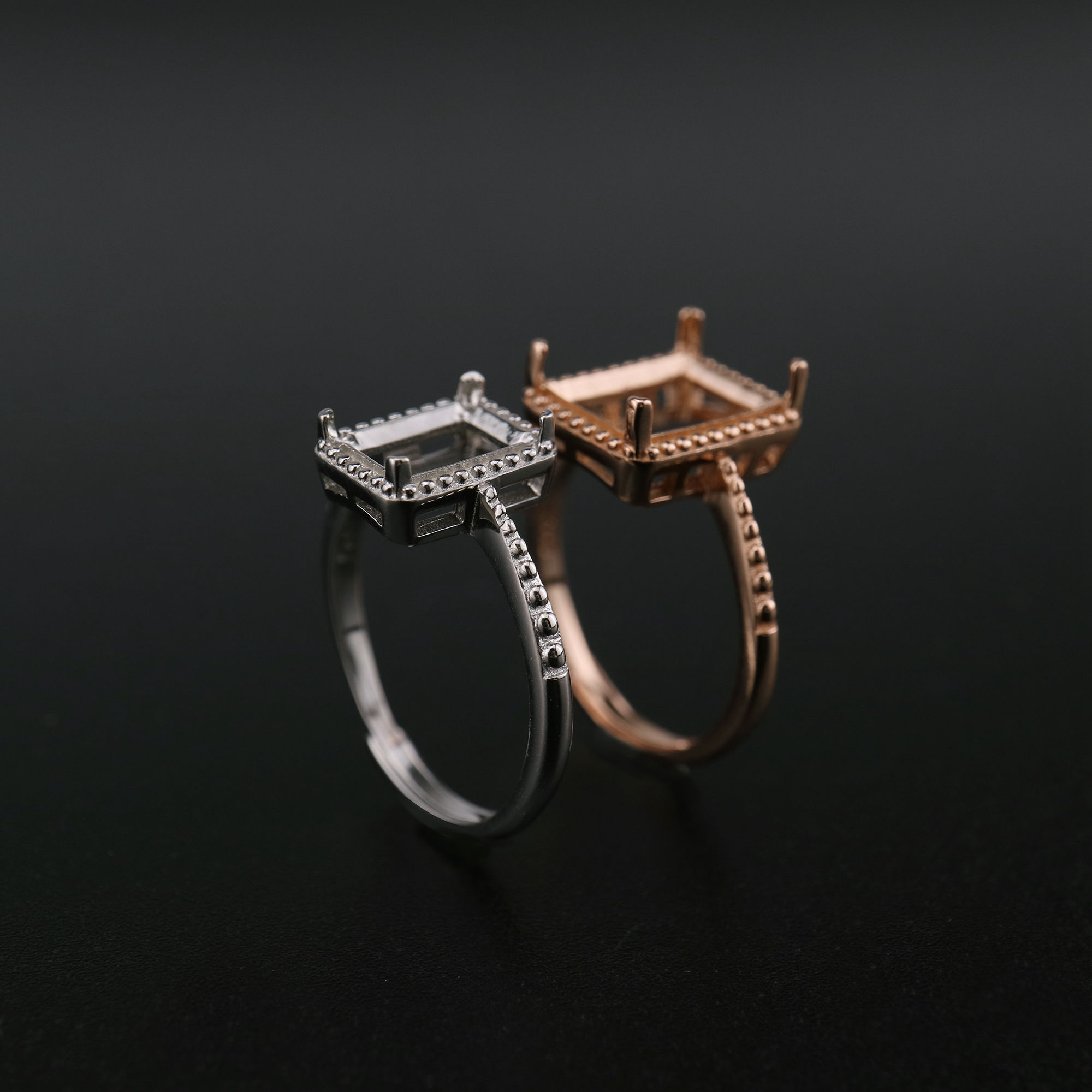 1Pcs Mulitiple Size Rose Gold Plated Solid 925 Sterling Silver Rectangle Millgraine Frame DIY Adjustable Ring Settings for Gemstone 1294170 - Click Image to Close
