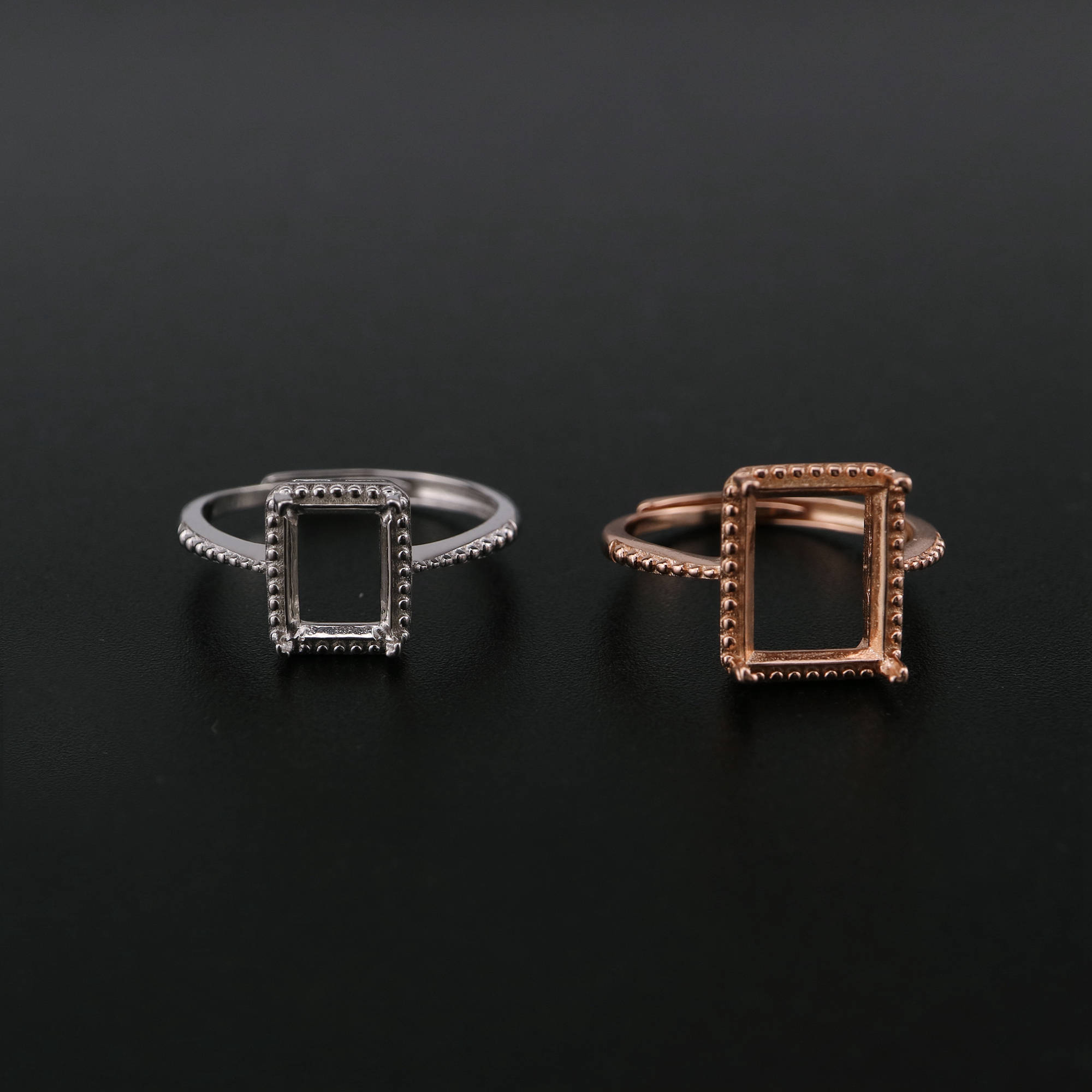 1Pcs Mulitiple Size Rose Gold Plated Solid 925 Sterling Silver Rectangle Millgraine Frame DIY Adjustable Ring Settings for Gemstone 1294170 - Click Image to Close