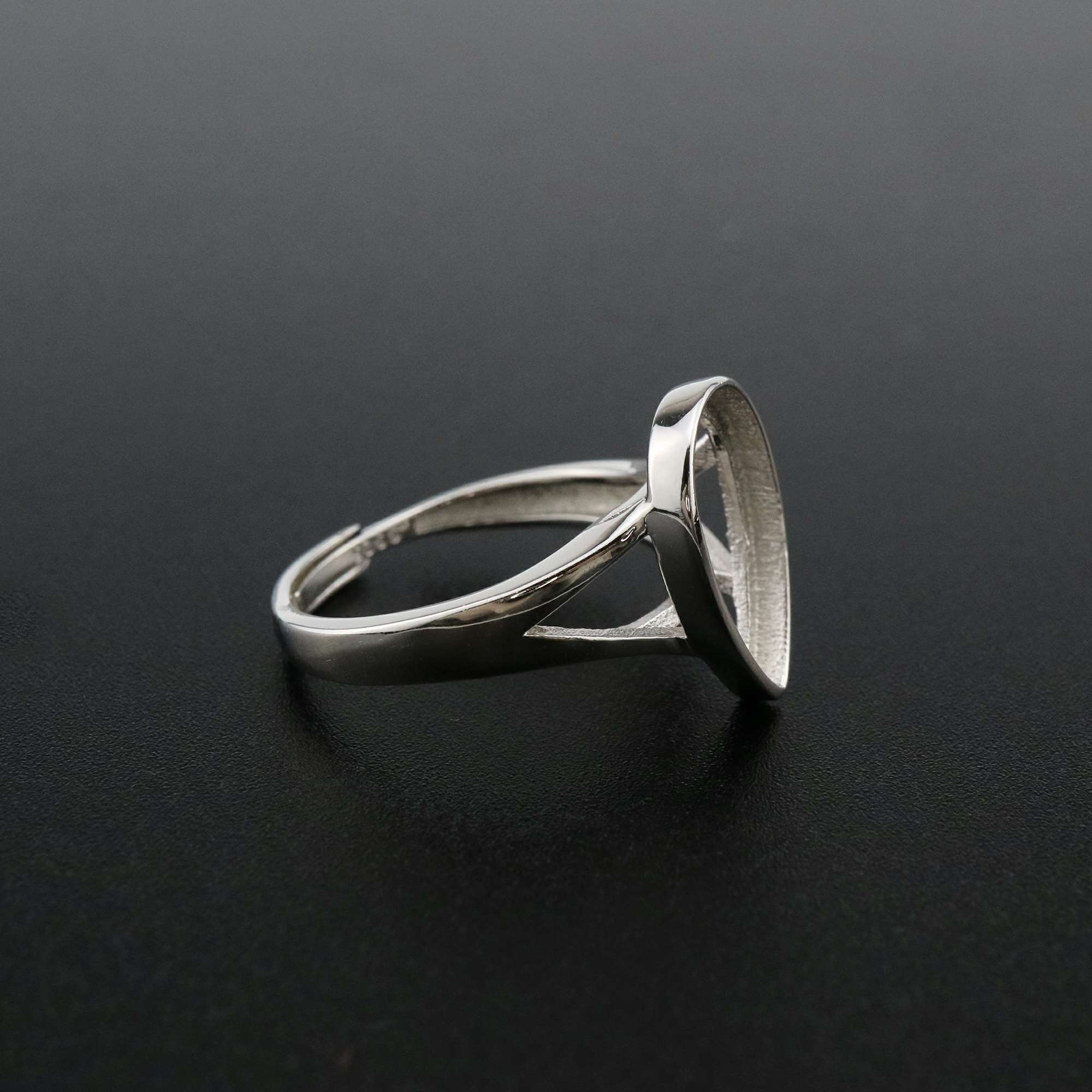 1Pcs Pear Bezel Ring Settings Blank Adjustable Simple Split Shank Solid 925 Sterling Silver DIY Tray for Cabochon Gemstone 1294180 - Click Image to Close