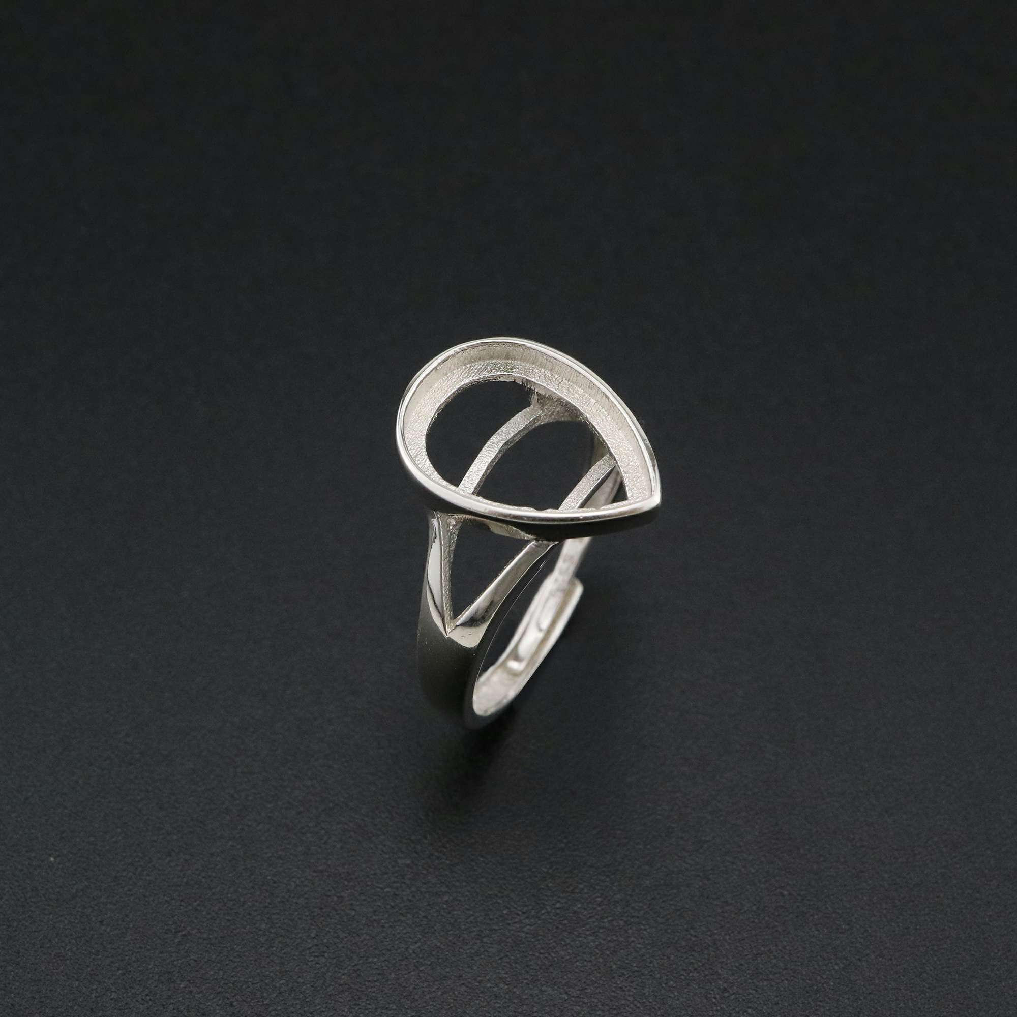 1Pcs Pear Bezel Ring Settings Blank Adjustable Simple Split Shank Solid 925 Sterling Silver DIY Tray for Cabochon Gemstone 1294180 - Click Image to Close