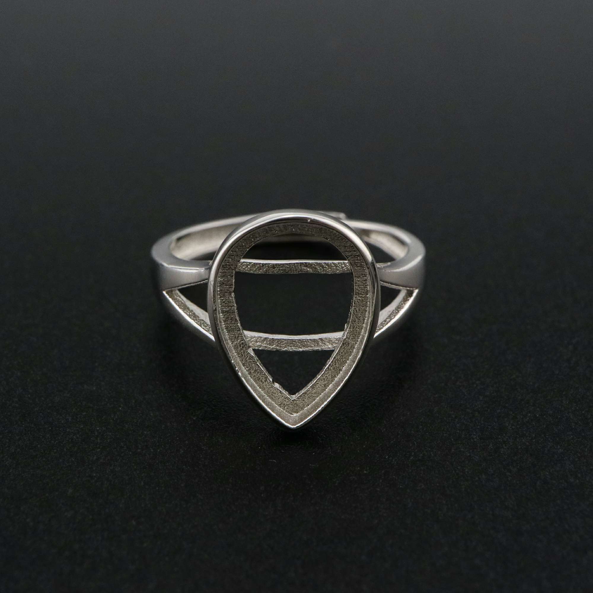 1Pcs Pear Bezel Ring Settings Blank Adjustable Simple Split Shank Solid 925 Sterling Silver DIY Tray for Cabochon Gemstone 1294180 - Click Image to Close