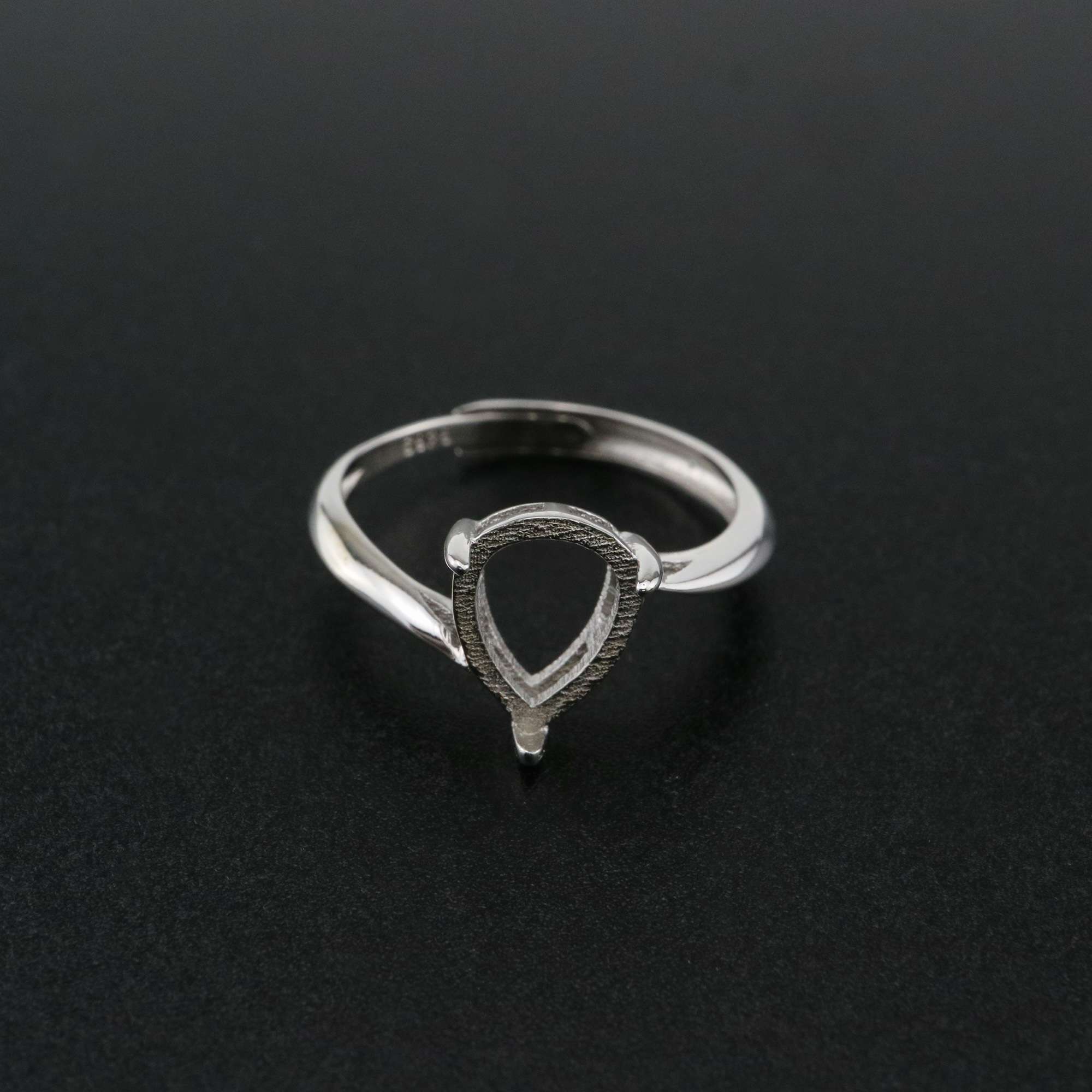 1Pcs Pear Bezel Ring Settings Blank Adjustable Simple Bypass Shank Solid 925 Sterling Silver DIY Tray for Cabochon Gemstone 1294182 - Click Image to Close