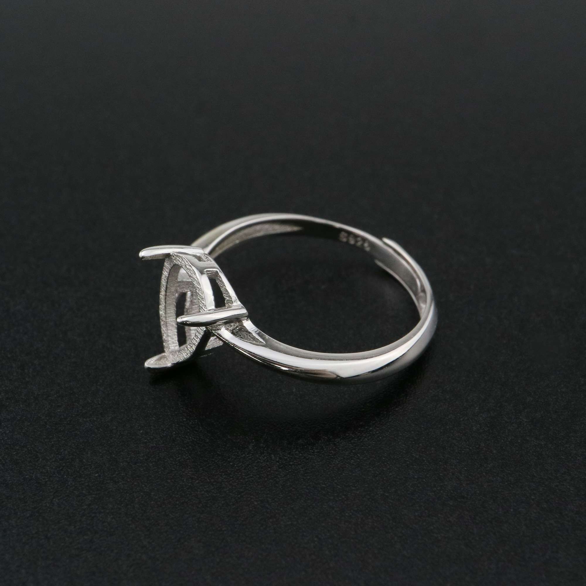 1Pcs Pear Bezel Ring Settings Blank Adjustable Simple Bypass Shank Solid 925 Sterling Silver DIY Tray for Cabochon Gemstone 1294182 - Click Image to Close