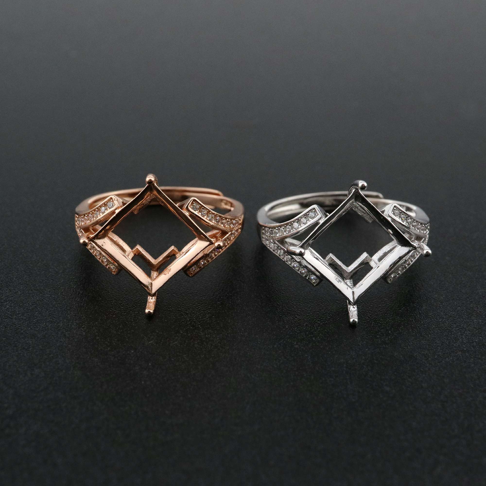 1Pcs 10MM Square Prong Ring Settings Blank Adjustable Rose Gold Plated Solid 925 Sterling Silver DIY Bezel for Gemstone 1294187 - Click Image to Close