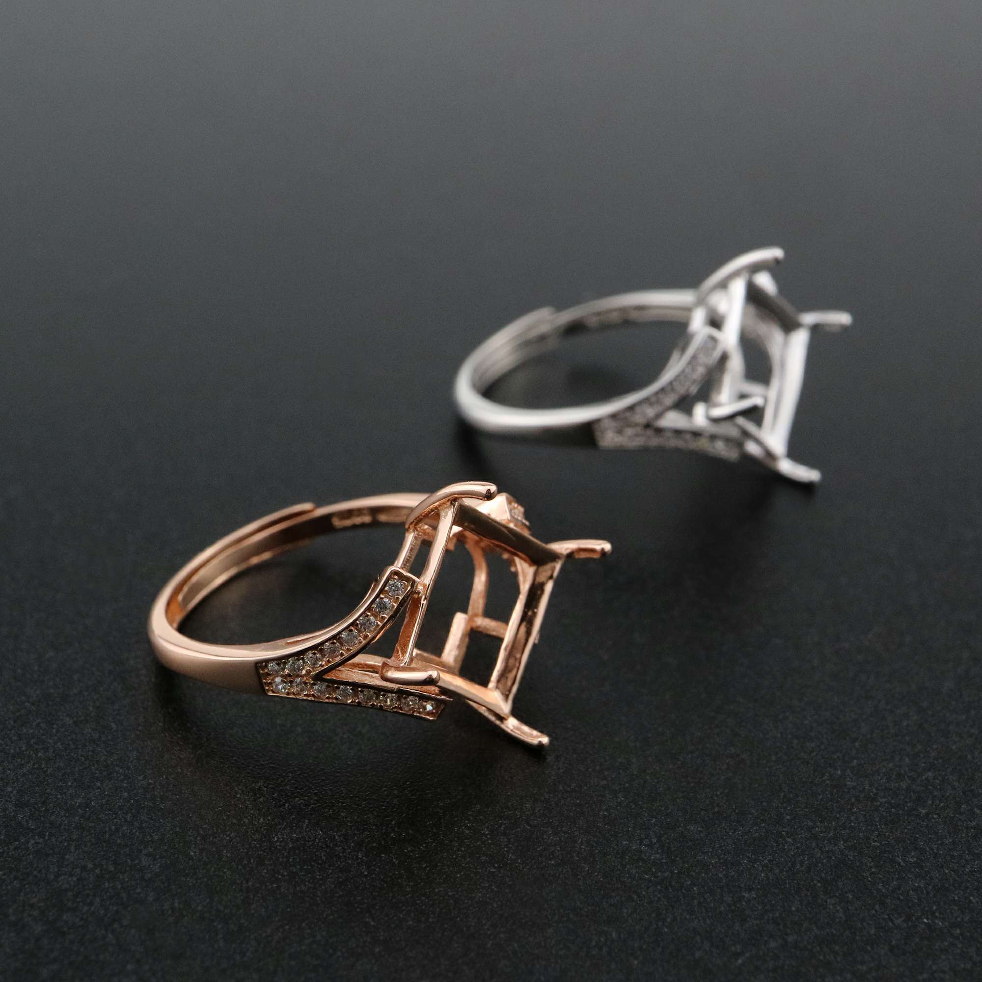 1Pcs 10MM Square Prong Ring Settings Blank Adjustable Rose Gold Plated Solid 925 Sterling Silver DIY Bezel for Gemstone 1294187 - Click Image to Close