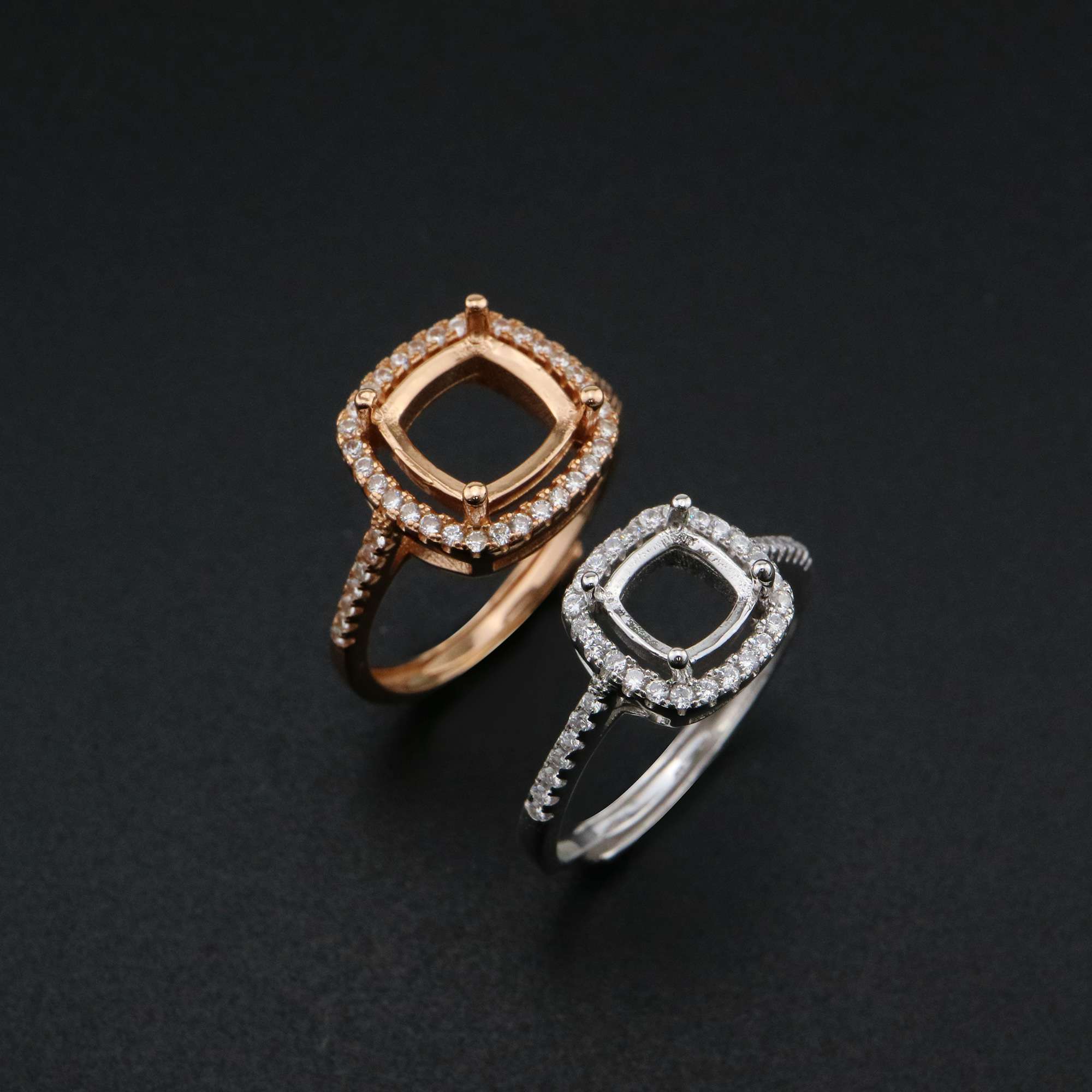 1Pcs 5-8MM Cushion Square Prong Ring Settings Blank Adjustable Halo Rose Gold Plated Solid 925 Sterling Silver DIY Bezel for Gemstone 1294189 - Click Image to Close