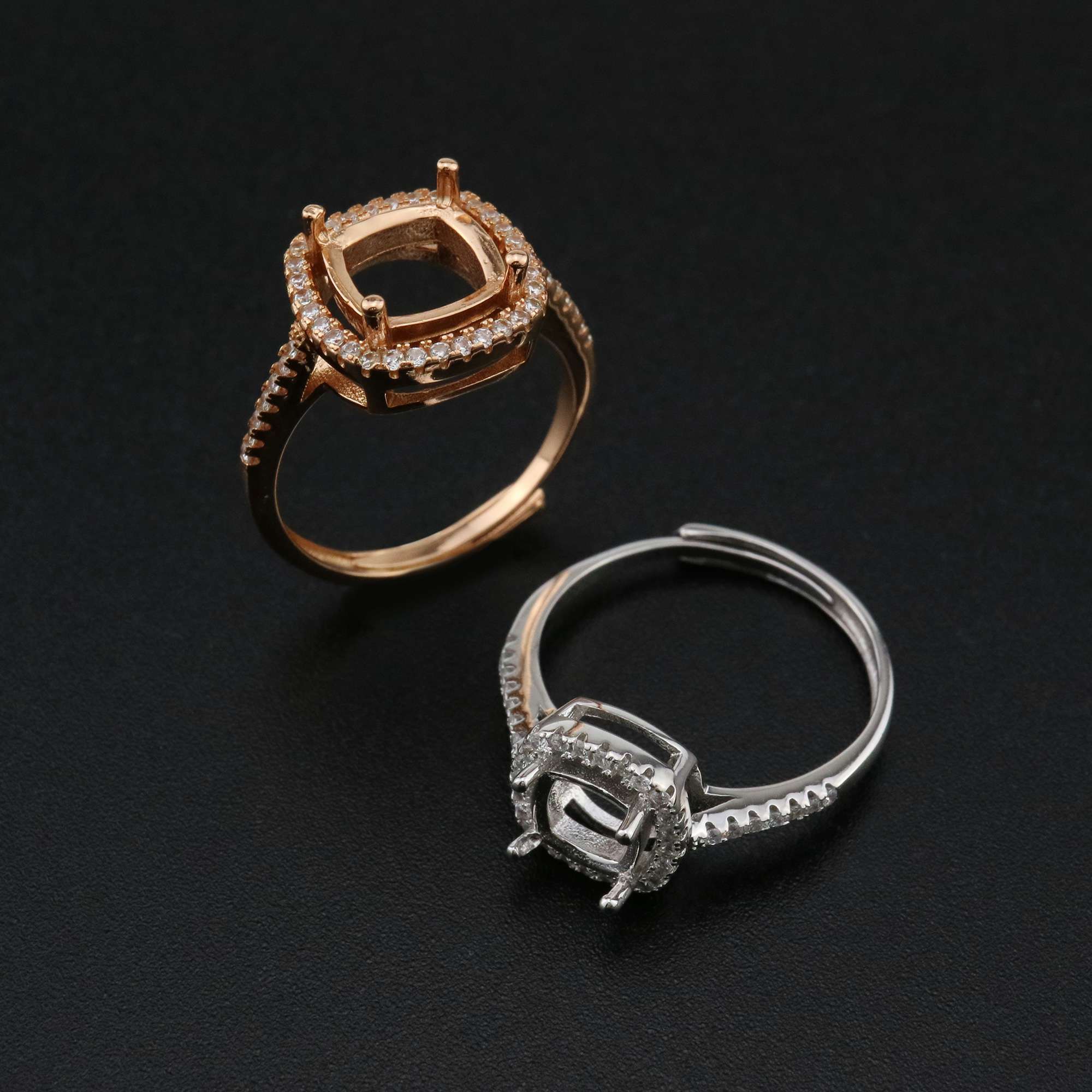 1Pcs 5-8MM Cushion Square Prong Ring Settings Blank Adjustable Halo Rose Gold Plated Solid 925 Sterling Silver DIY Bezel for Gemstone 1294189 - Click Image to Close