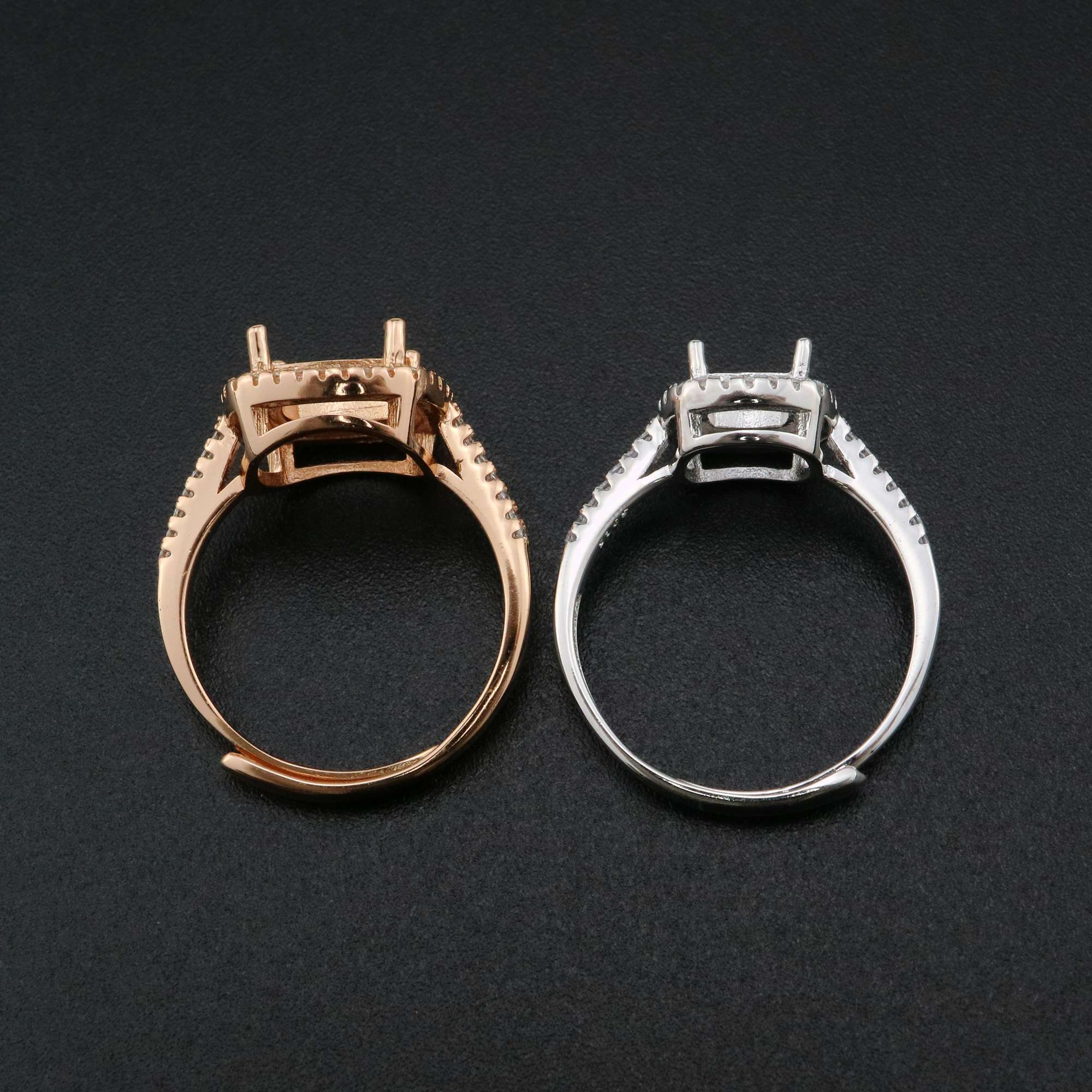 1Pcs 5-8MM Cushion Square Prong Ring Settings Blank Adjustable Halo Rose Gold Plated Solid 925 Sterling Silver DIY Bezel for Gemstone 1294189 - Click Image to Close