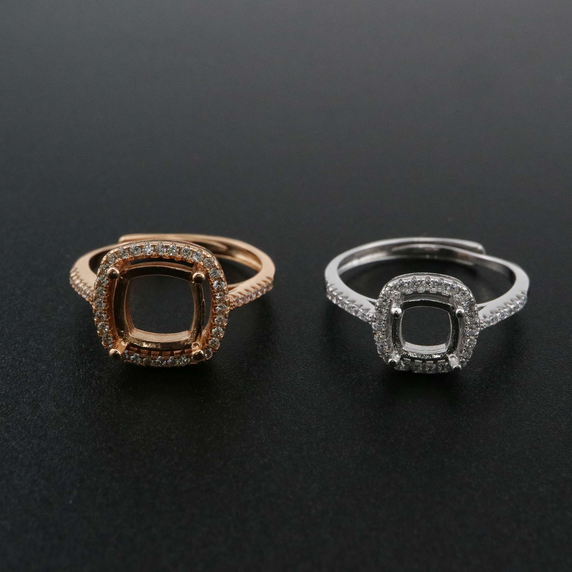 1Pcs 5-8MM Cushion Square Prong Ring Settings Blank Adjustable Halo Rose Gold Plated Solid 925 Sterling Silver DIY Bezel for Gemstone 1294189 - Click Image to Close