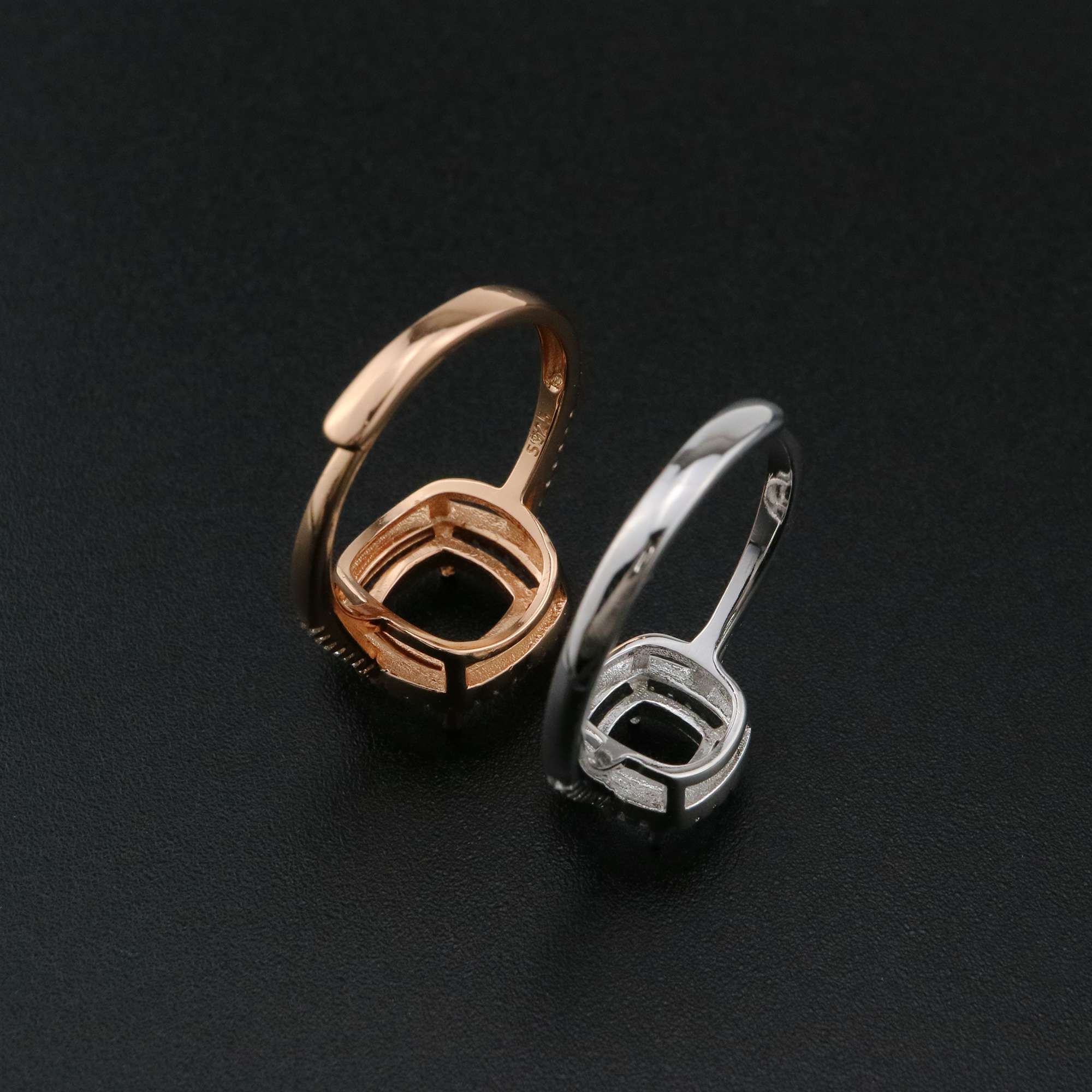 1Pcs 5-8MM Cushion Square Prong Ring Settings Blank Adjustable Halo Rose Gold Plated Solid 925 Sterling Silver DIY Bezel for Gemstone 1294189 - Click Image to Close