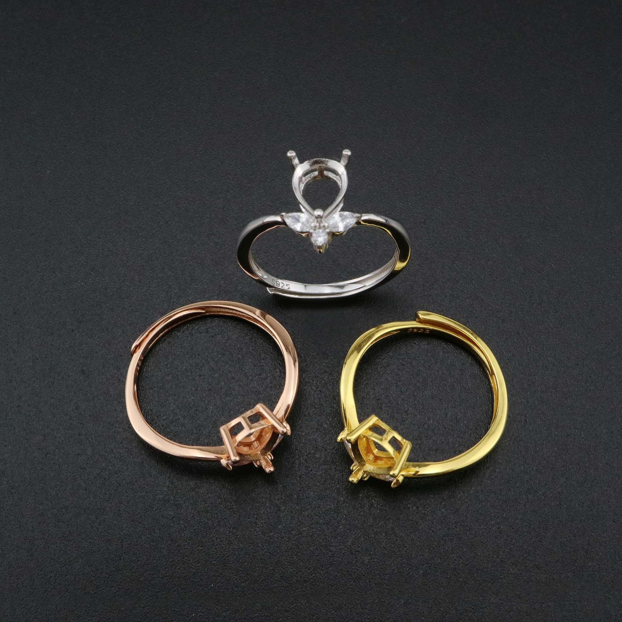 1Pcs Pear Prong Ring Settings Blank Adjustable Flower CS Stone Solid 925 Sterling Silver DIY Bezel for Gemstone 1294195 - Click Image to Close
