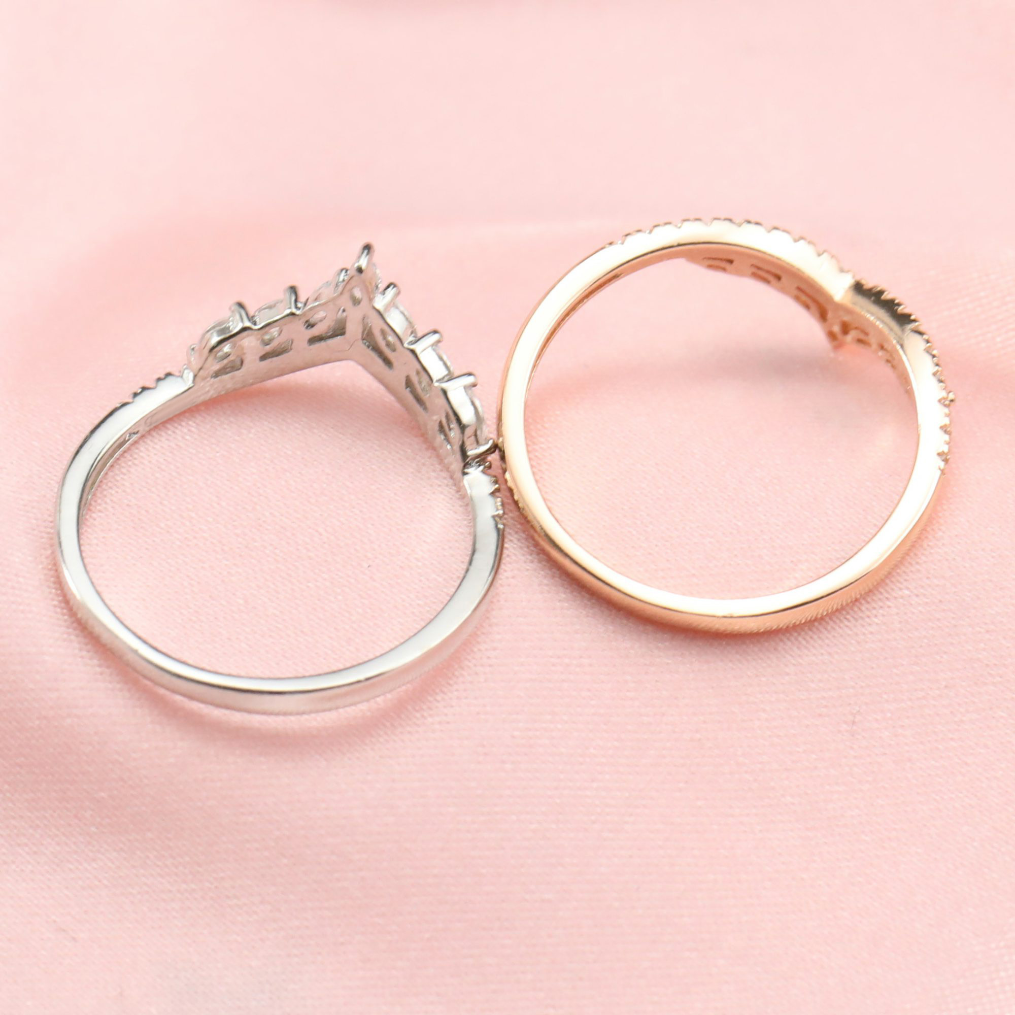 Curved Stackable Ring Solid 14K 18K Gold Ring with Moissanite Accents DIY Ring Supplies 1294199-1