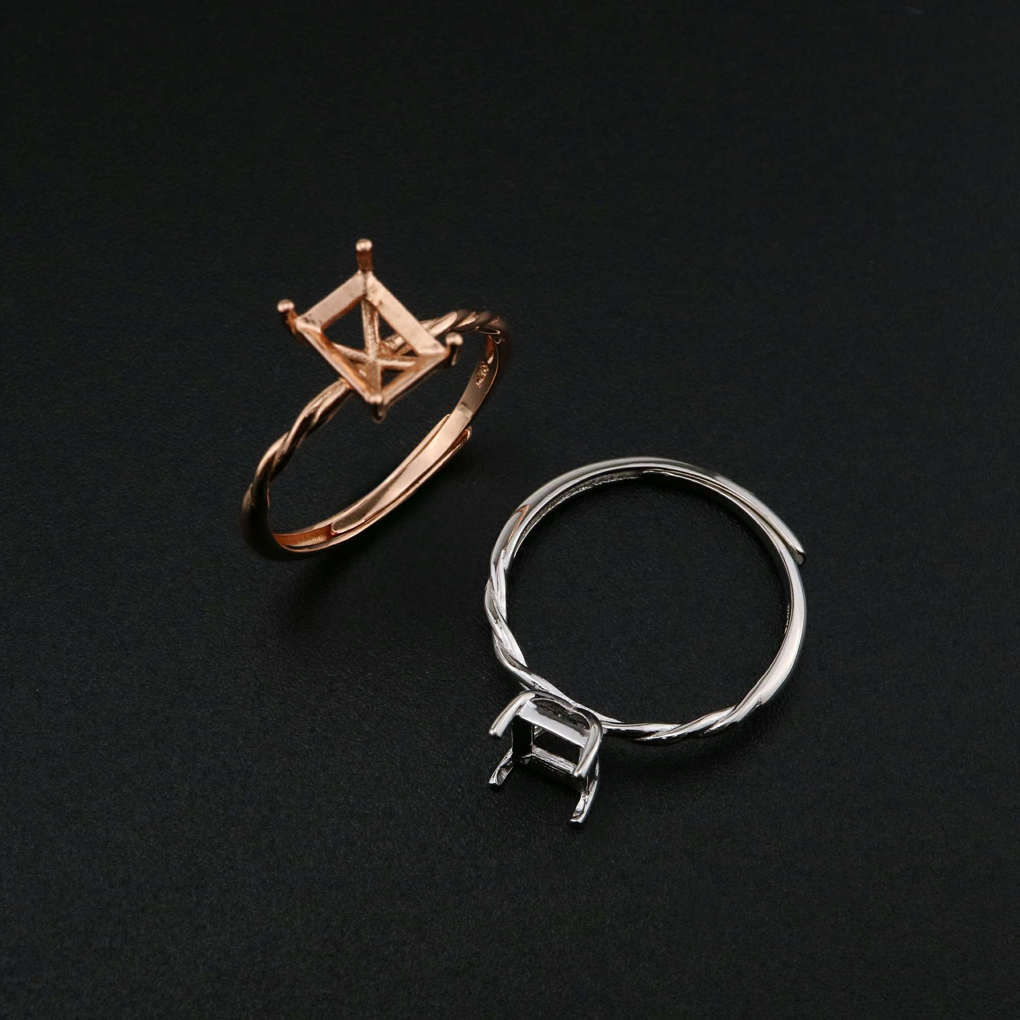 1Pcs 5x7MM Rectangle Prong Ring Settings Blank Rose Gold Plated Solid 925 Sterling Silver DIY Bezel Tray for Gemstone 1294201 - Click Image to Close